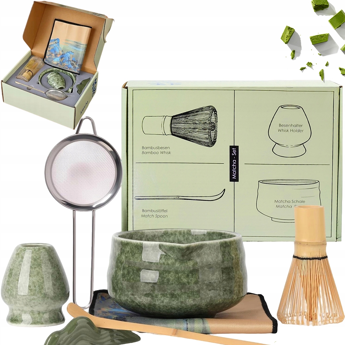 Zestaw Ceremonialny Do Matchy Czarka Miotełka Podstawka Łyżeczka 7 Szt