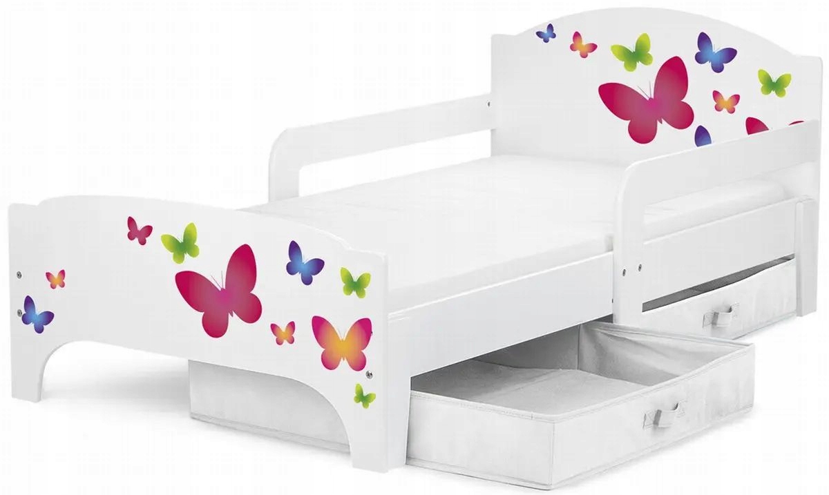 Łóżko Leomark Smart 140x70 Motyle , w zestawie z materacem, szufladami