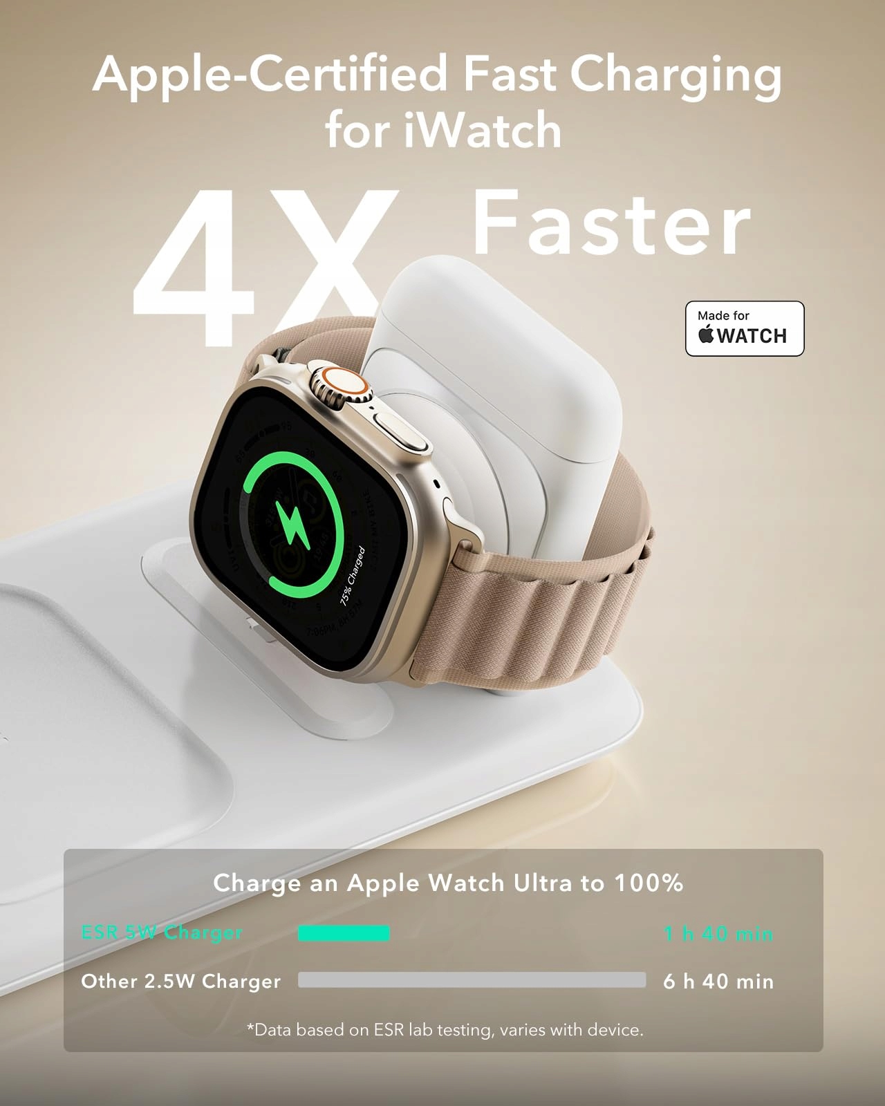 ESR Stacja Ładowania 3w1 Qi2 Do iPhone Watch AirPods 15W Biała — miniatura 4