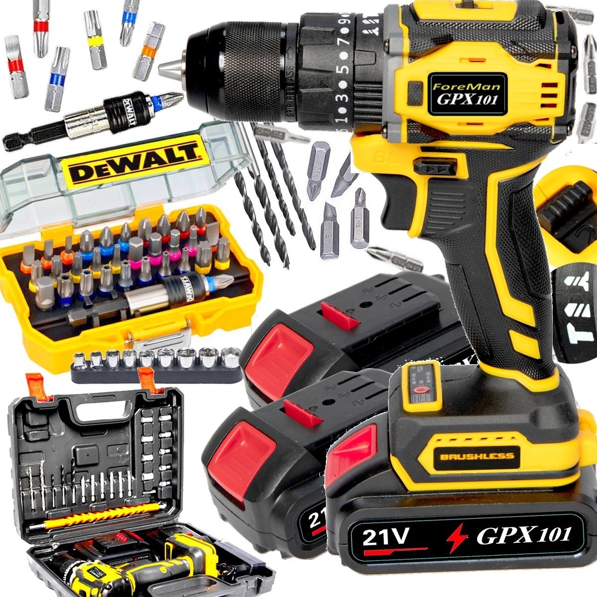Wiertarko Wkrętarka Bezszczotkowa 2x Aku 21V Udar Bity Zestaw Torx DeWalt