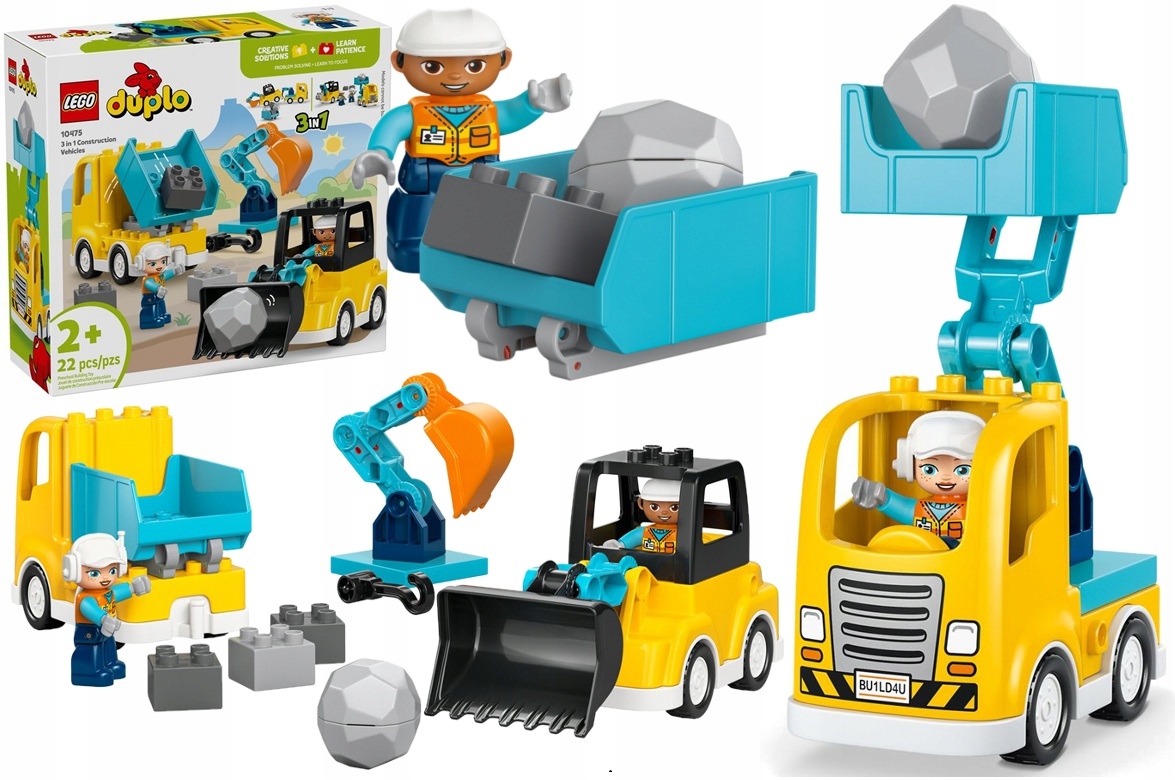 22 dílků stavebnice Lego 3v1 Duplo Stavební stroje 10475