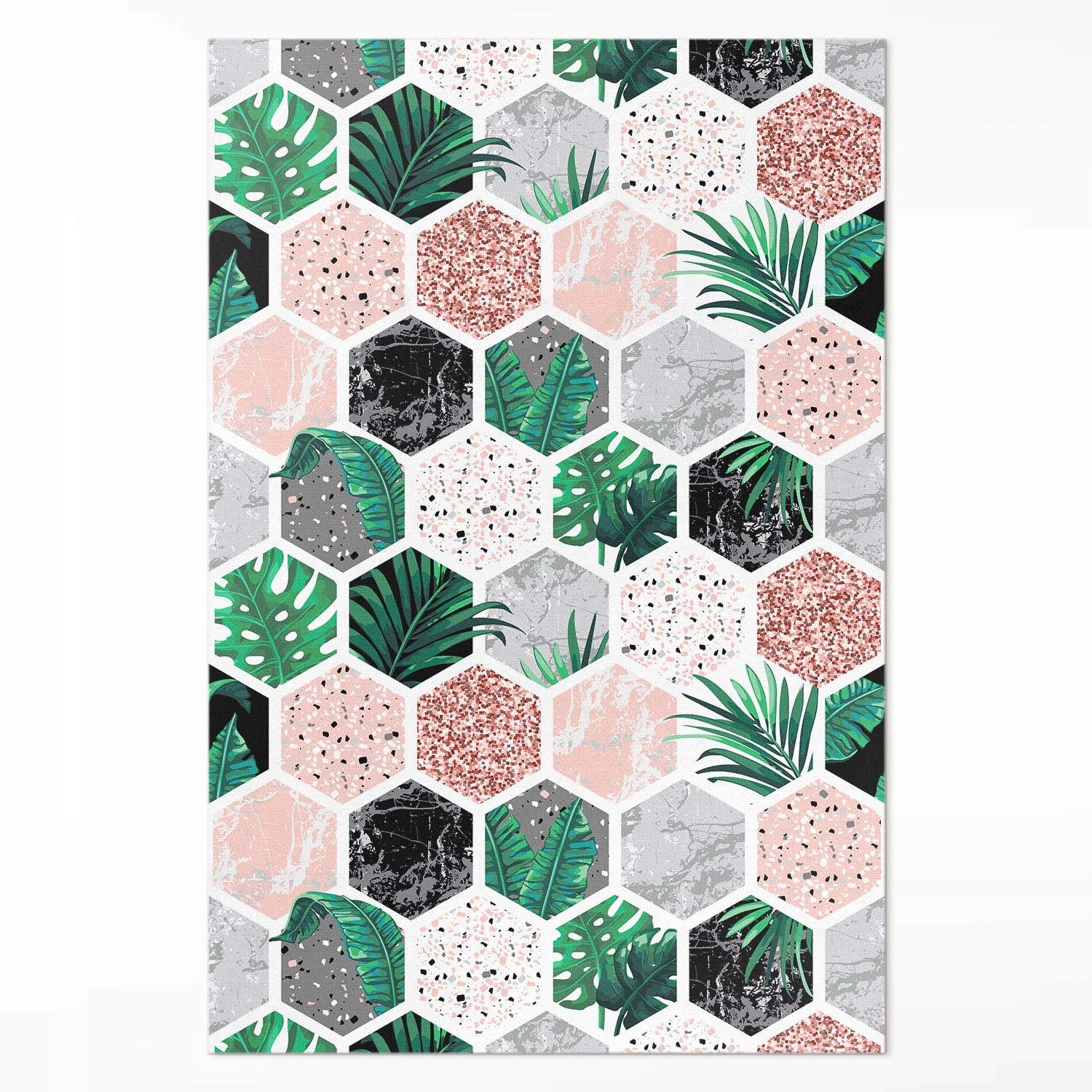 Vinylový koberec s potlačou Tropické hexagony rastlín a kameňov 80x120 cm