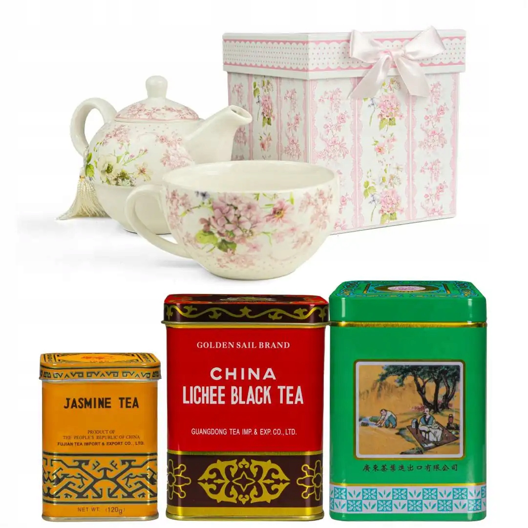 Dárková sada – porcelánová konvice s šálkem sada čajů