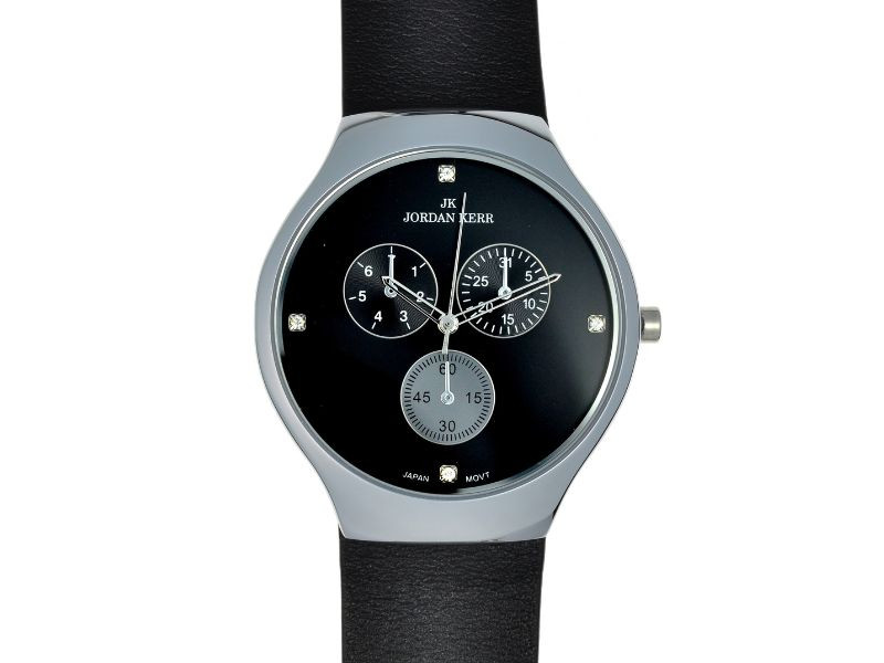 Pánské hodinky s černým ciferníkem, klasický elegantní vzor na koženém řemínku