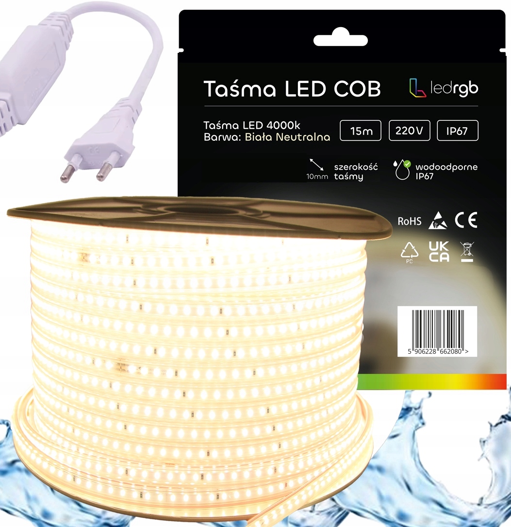 Set Led pásek Smd 220V 230V 15m 4000K Bílý Neutrální Napájecí Zdroj IP67