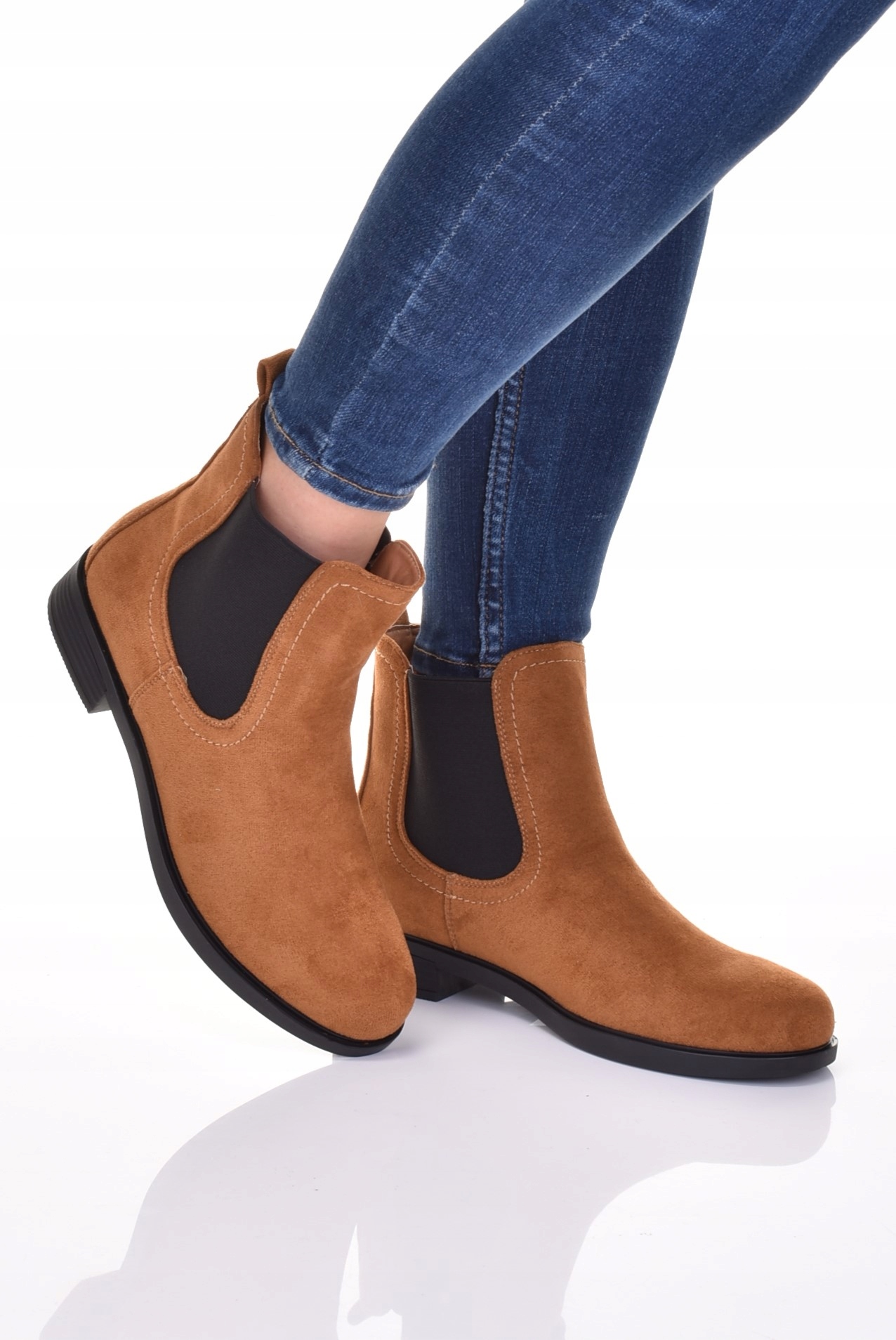 ELEGANCKIE BOTKI CZARNE ZAMSZOWE BUTY DAMSKIE WIOSENNE NISKIE Rozmiar 36