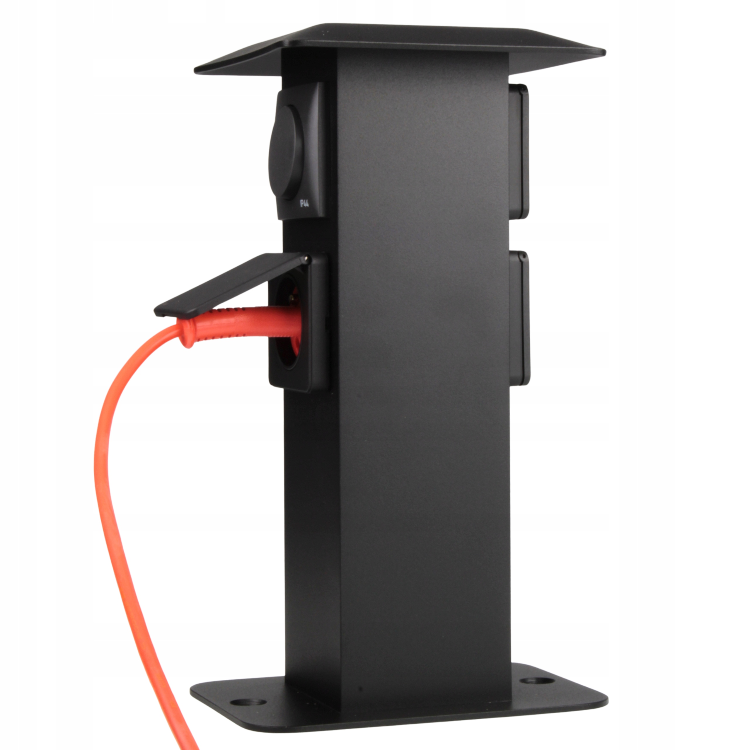 Elektryczny Słupek Ogrodowy z Trzema Gniazdami i Włącznikiem Czarny mat