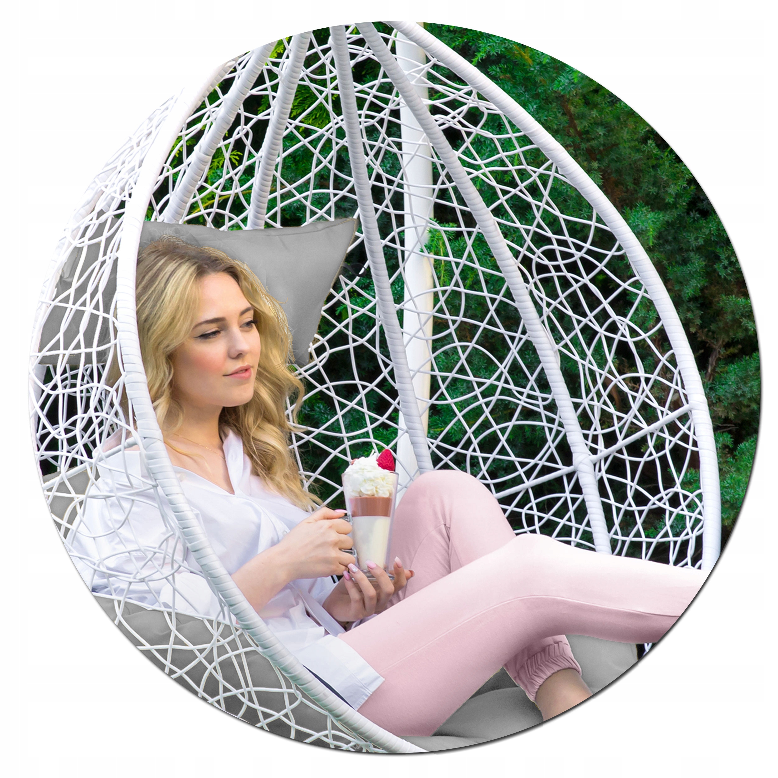 FOTEL WISZĄCY BUJANY OGRODOWY KOSZ KOKON 2OSOBOWY Styl skandynawski