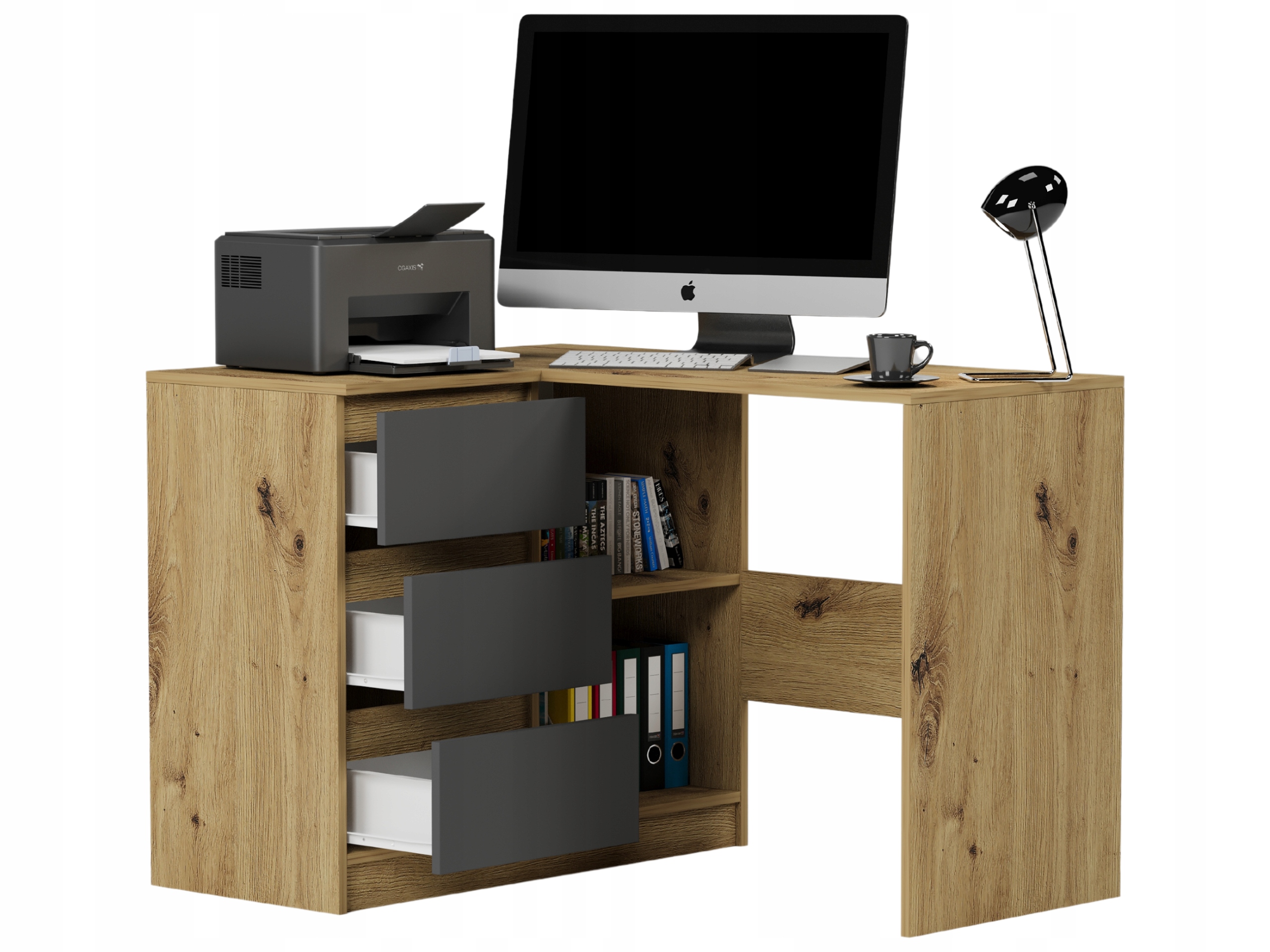 BIURKO NAROŻNE KOMPUTER artisan mix antracyt N4L lewe