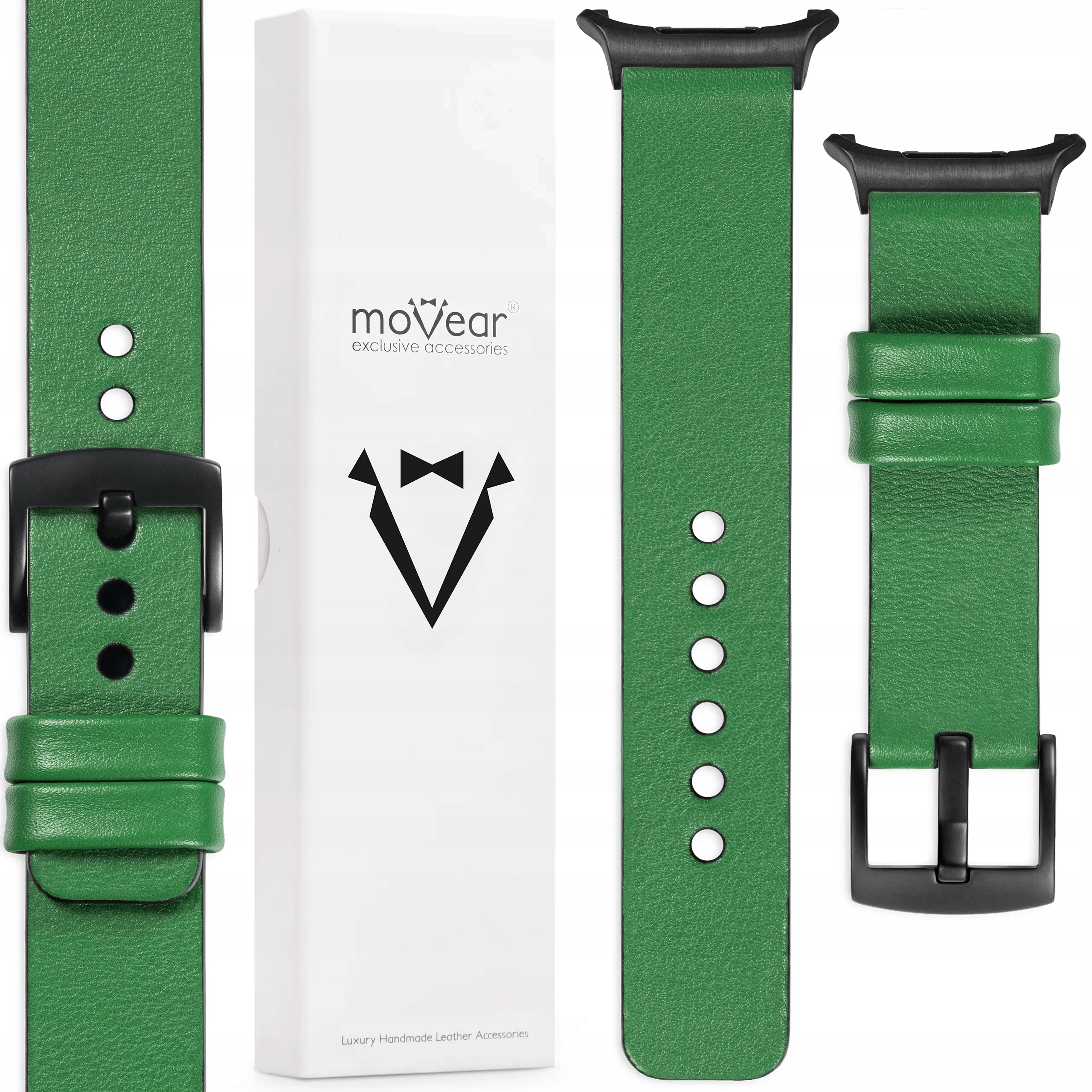 Kožený řemínek 24 mm zelený pro Samsung Galaxy Watch Ultra, stylový Movear