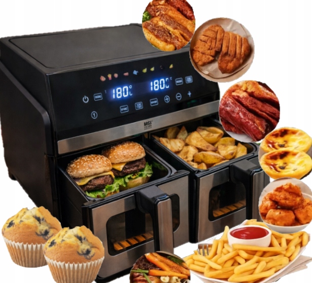 Frytkownica Beztłuszczowa Air Fryer Dwukomorowa 2x4,5 l 9 l