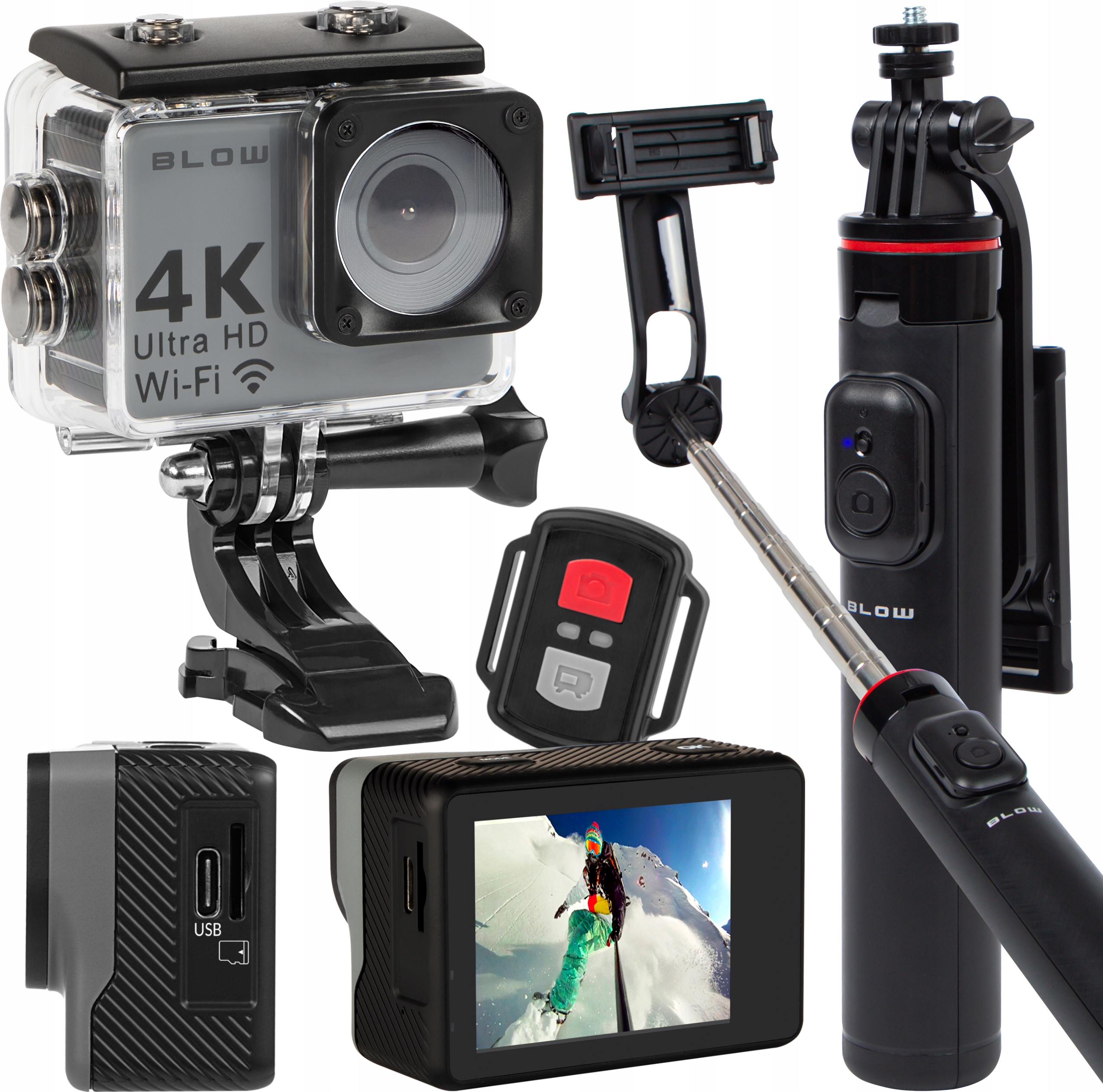 Športová Kamera Go Pro 4U 4K Wifi Mikrofon Vodotesná Selfie Stick 3v1