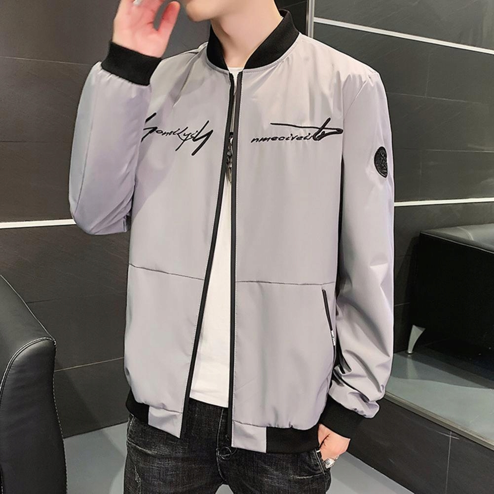 Men's Bomber Zipper Jacket Solid Color Stand Colla Marka bez marki
