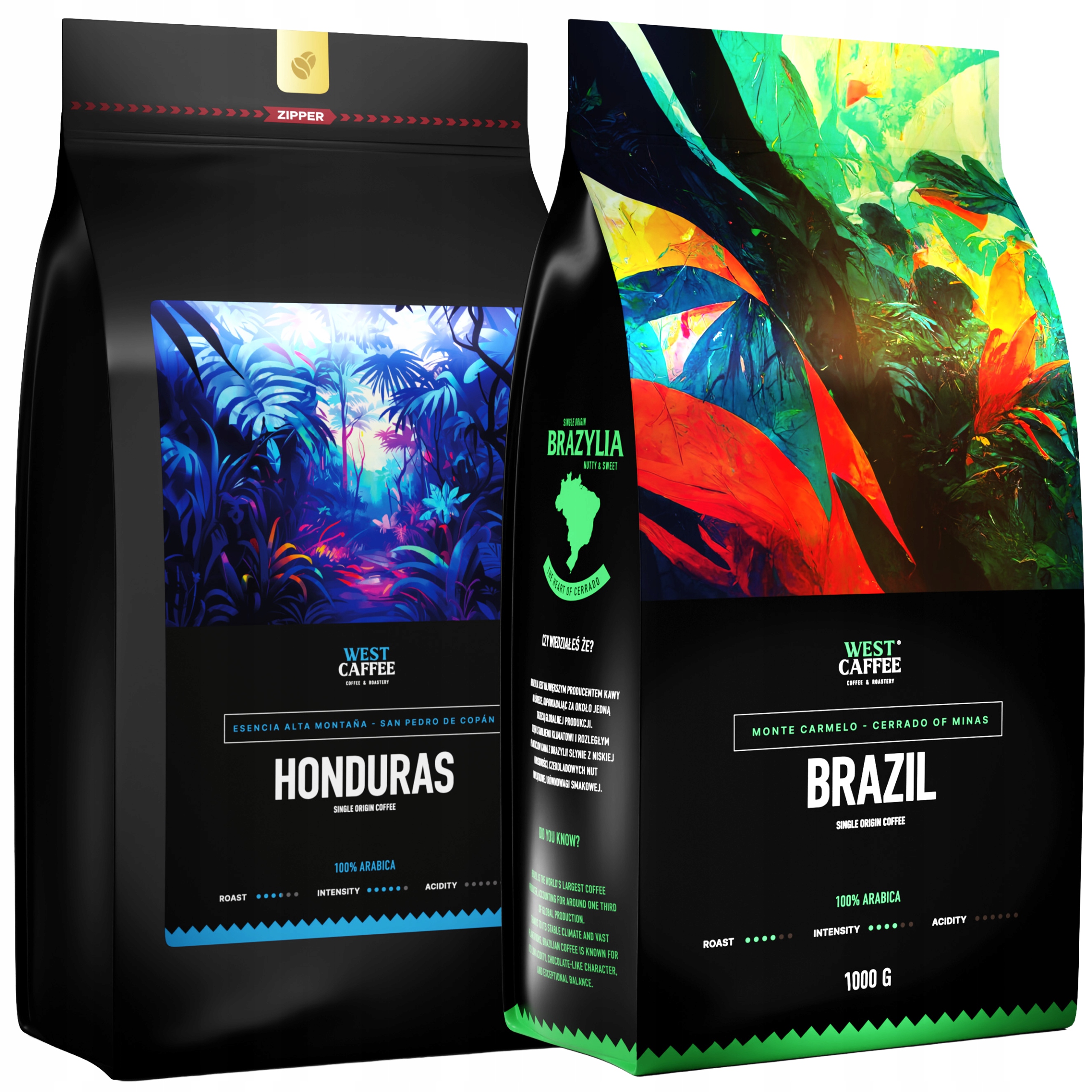 Levně Káva Zrnková 2 kg Set Brazil Honduras 100% Arabica Čerstvě pražená