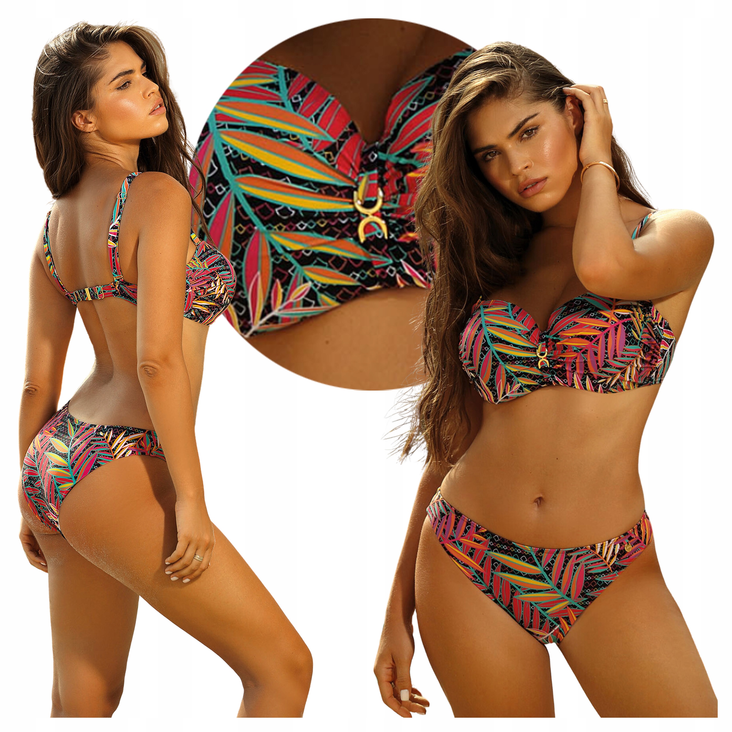 Self Polský Dvoudílný plavkový oblek Bardotka PushUp 38B Palermo Květiny