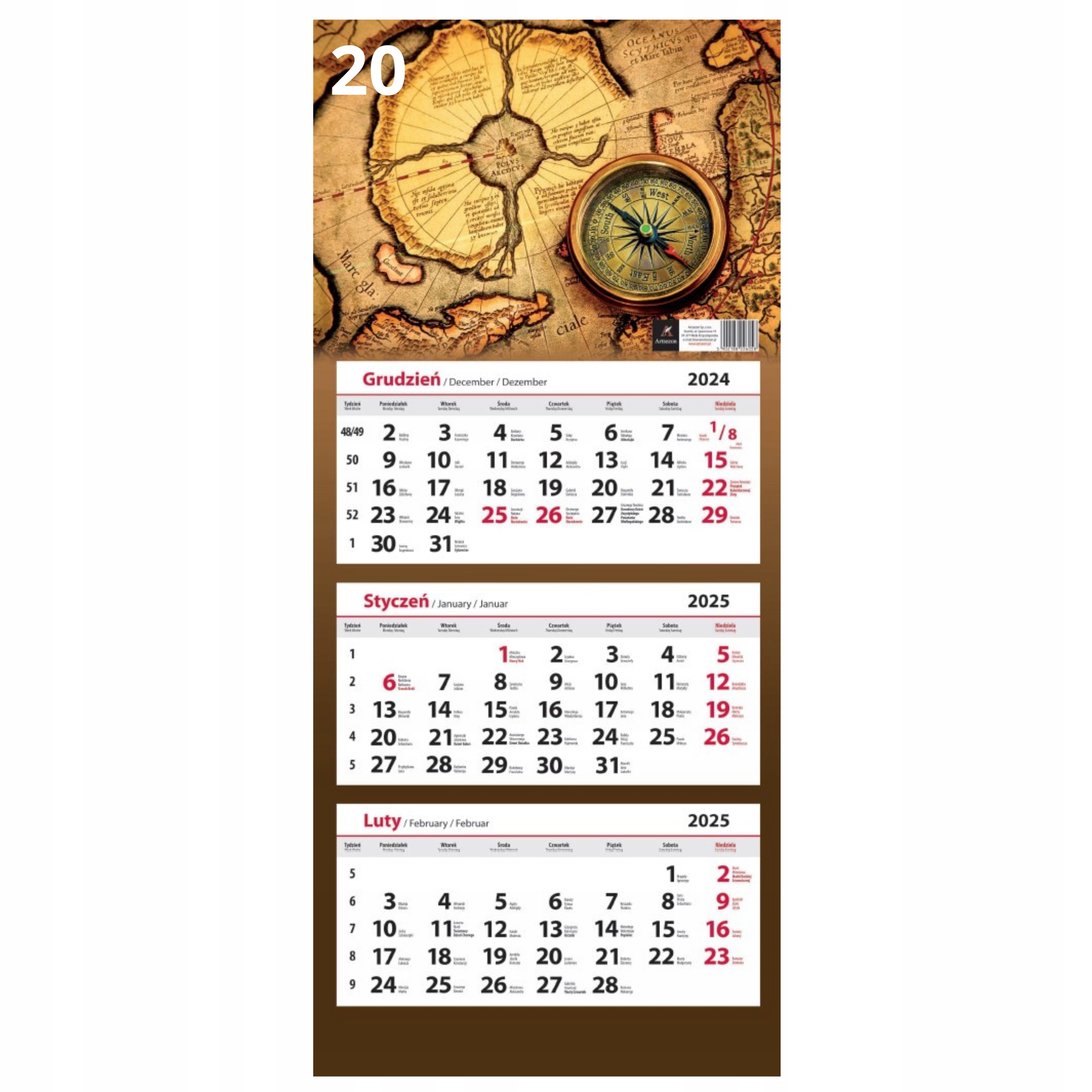 KALENDARZ TRÓJDZIELNY ŚCIENNY 2025 Rok Mix Wzorów Producent inny