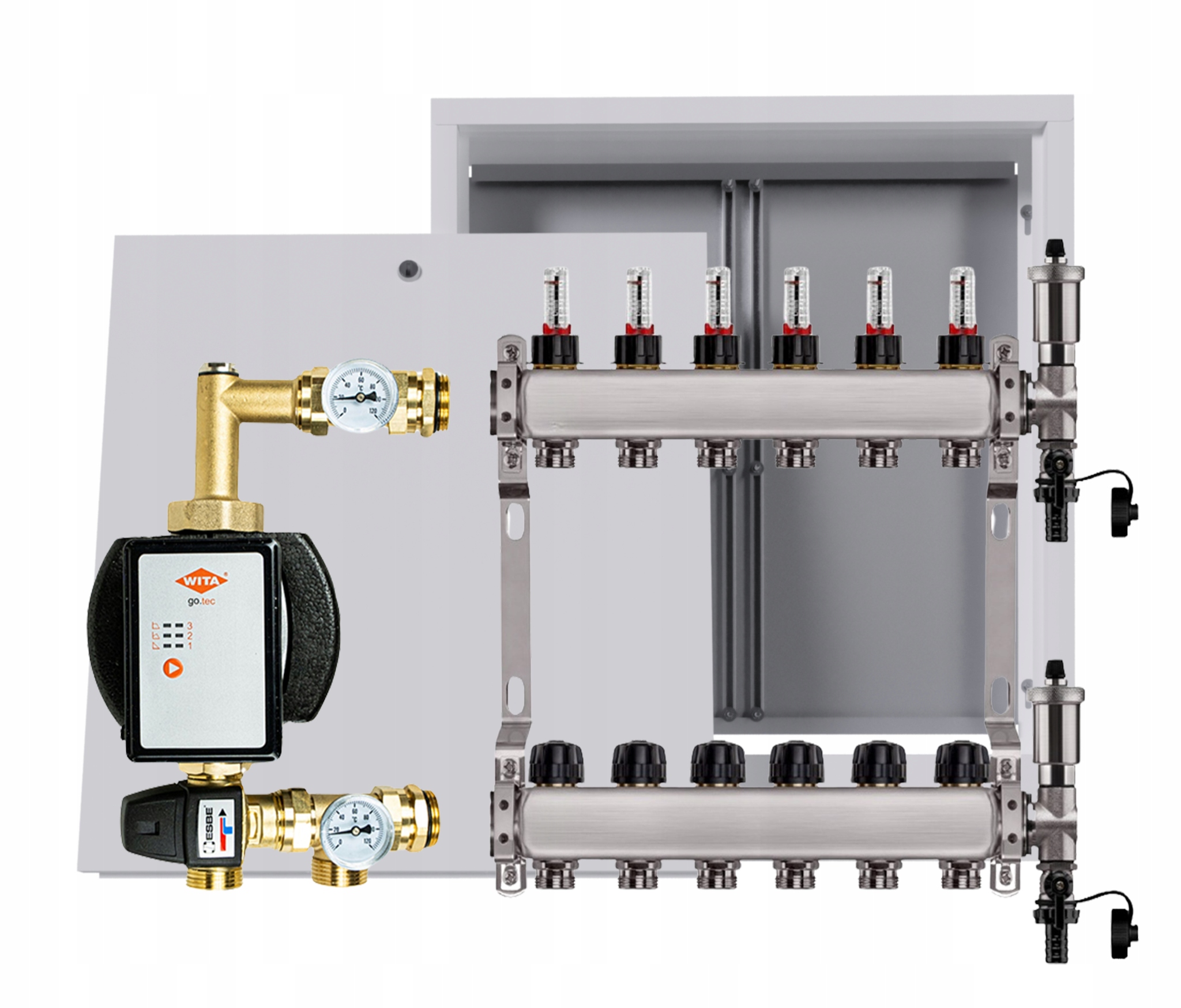 Nerezový rozdělovač na podlahu 6 okruhů s čerpadlem Wita box