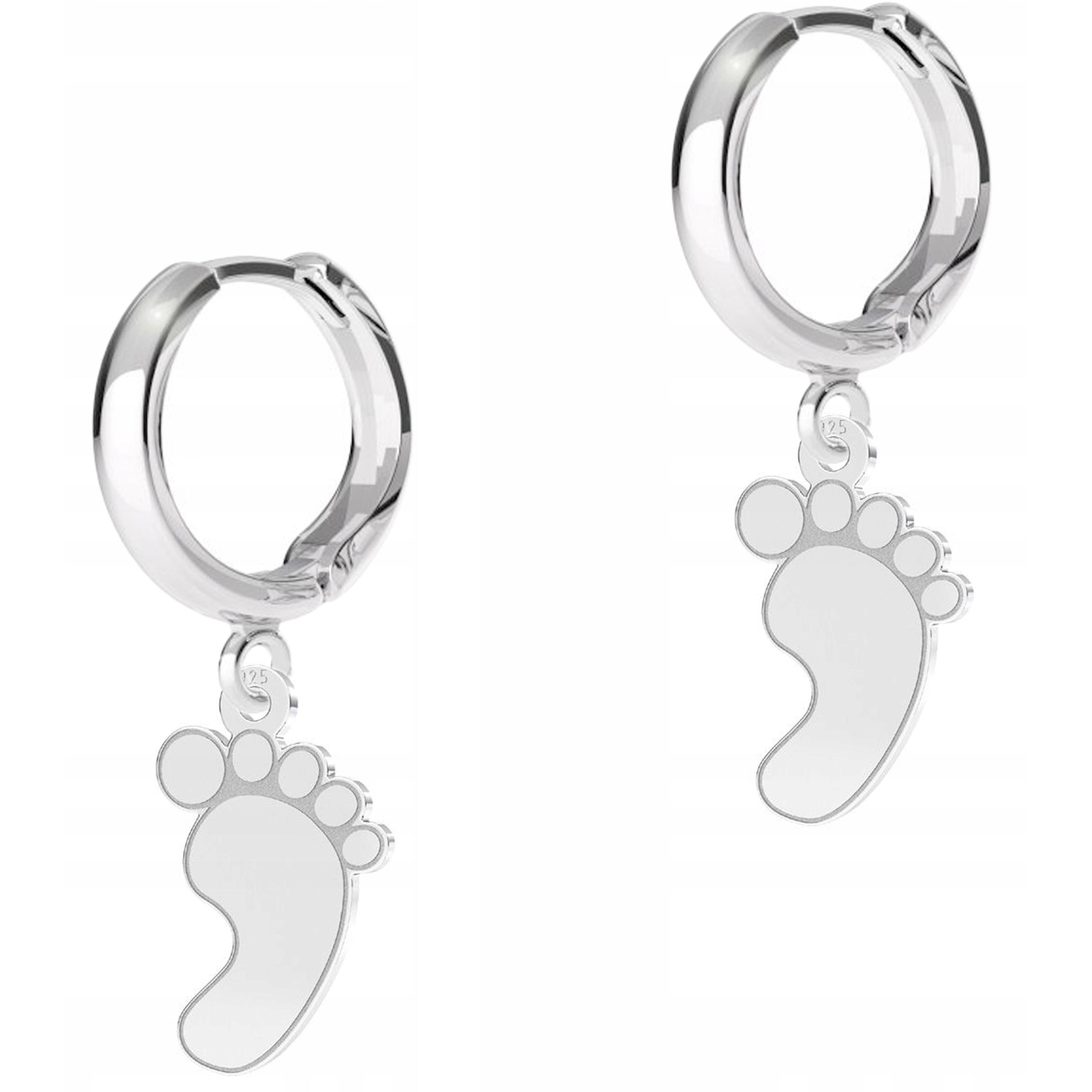 Stříbrné Náušnice Nohy Chodidla dítěte Plech s nohou Stříbro 925