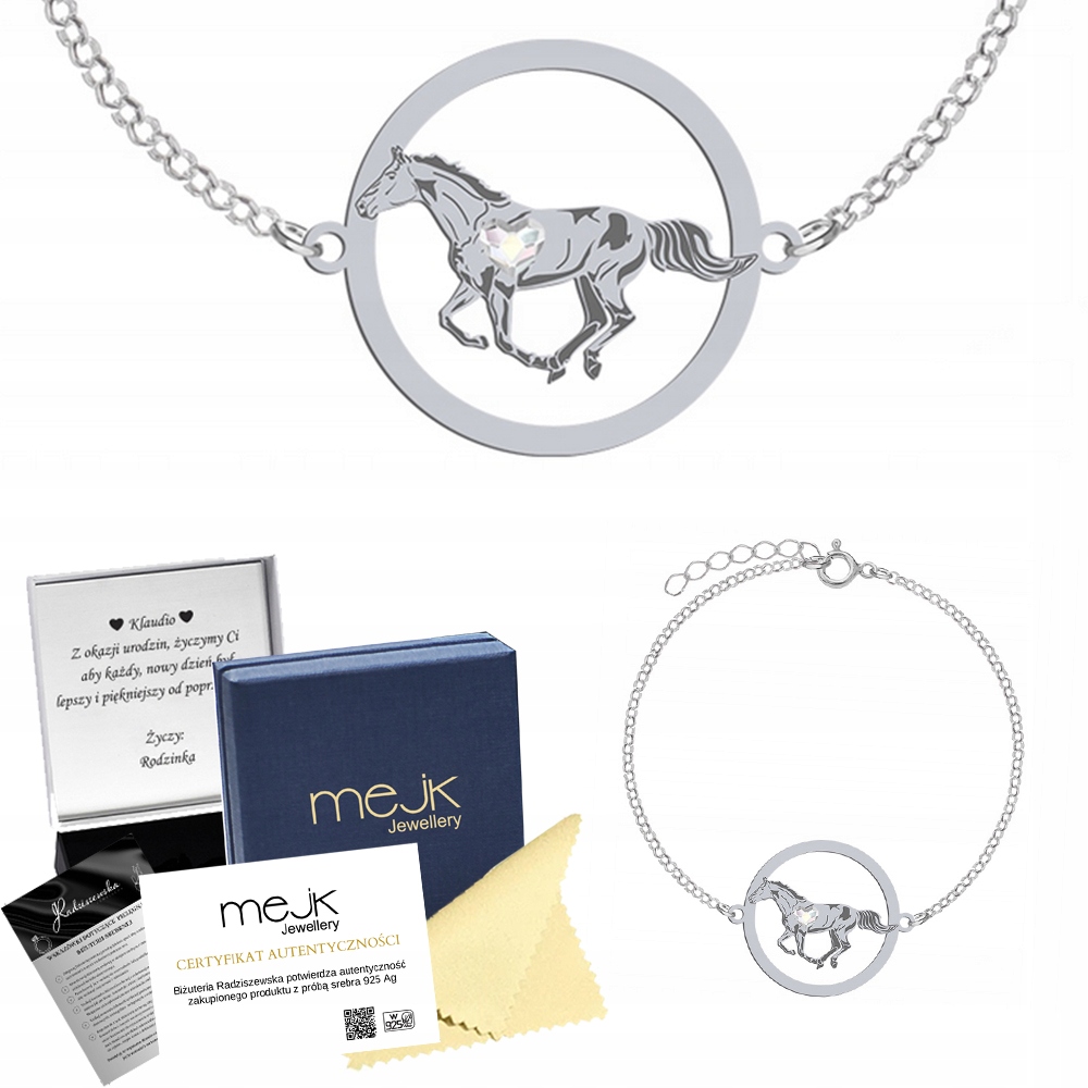 Stříbrný náramek s koněm Folblut 925 Šperky Dárek Žena Gravírování