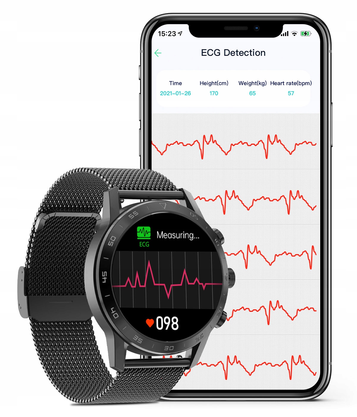 ZEGAREK SMARTWATCH SHD CIŚNIENIOMIERZ EKG PULSOMETR ROZMOWY 2PASKI J.POLSKI Styl klasyczny