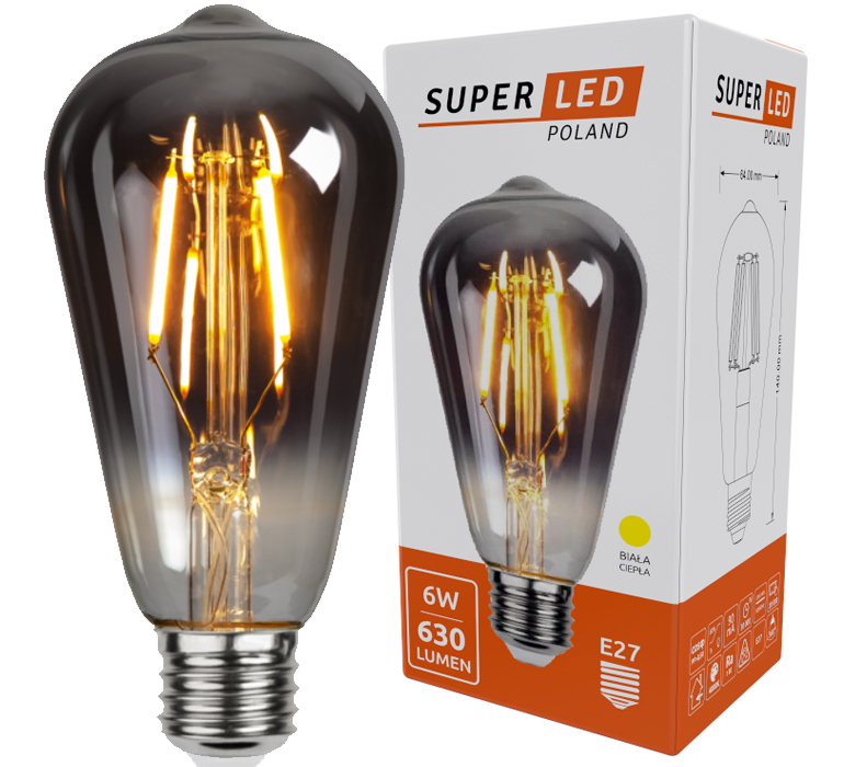 

Żarówka Led E27 Filament 6W Edison Ozdobna ST64