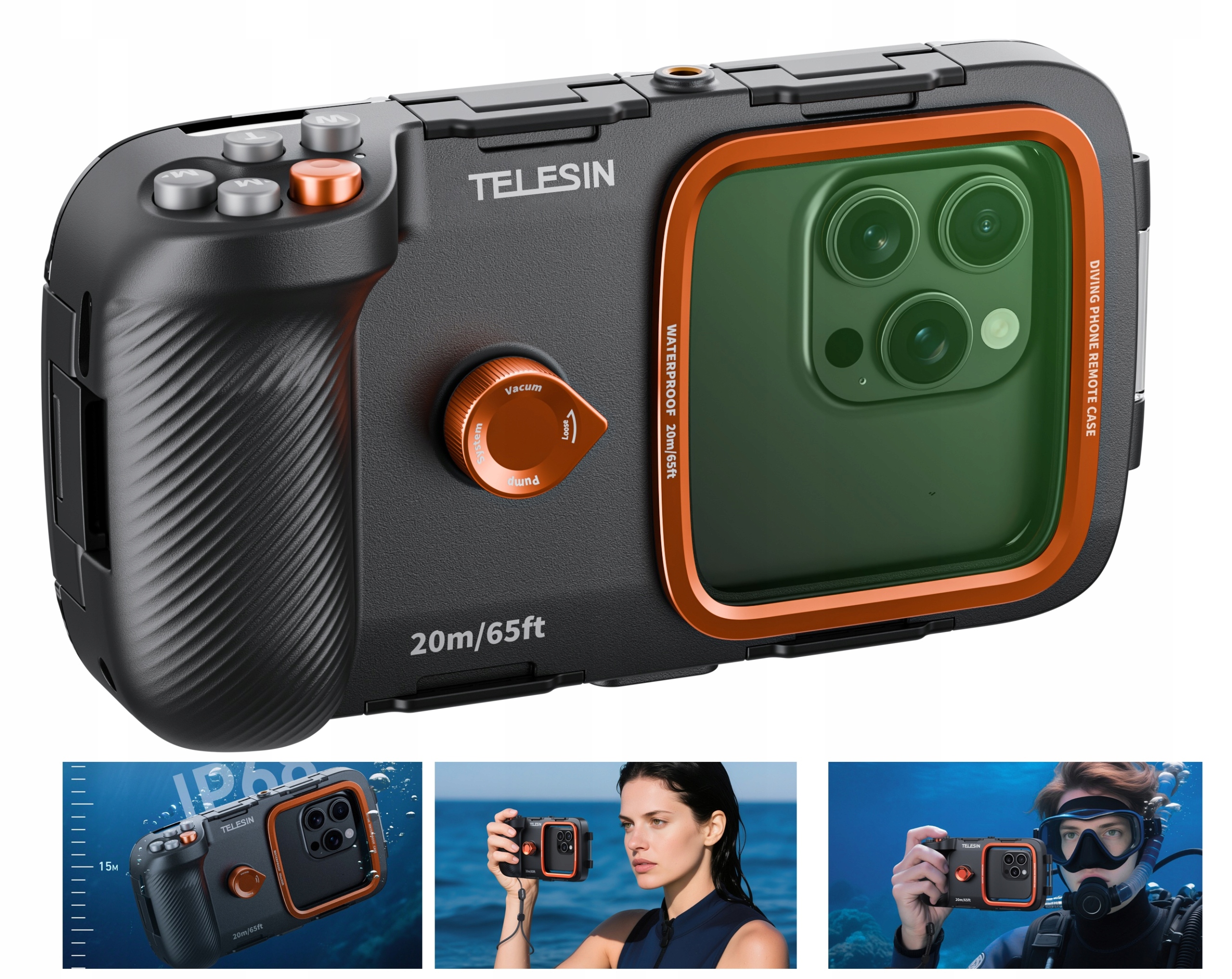 Voděodolné Pouzdro na telefon, podvodní Kryt až 20 m, Bluetooth Telesin