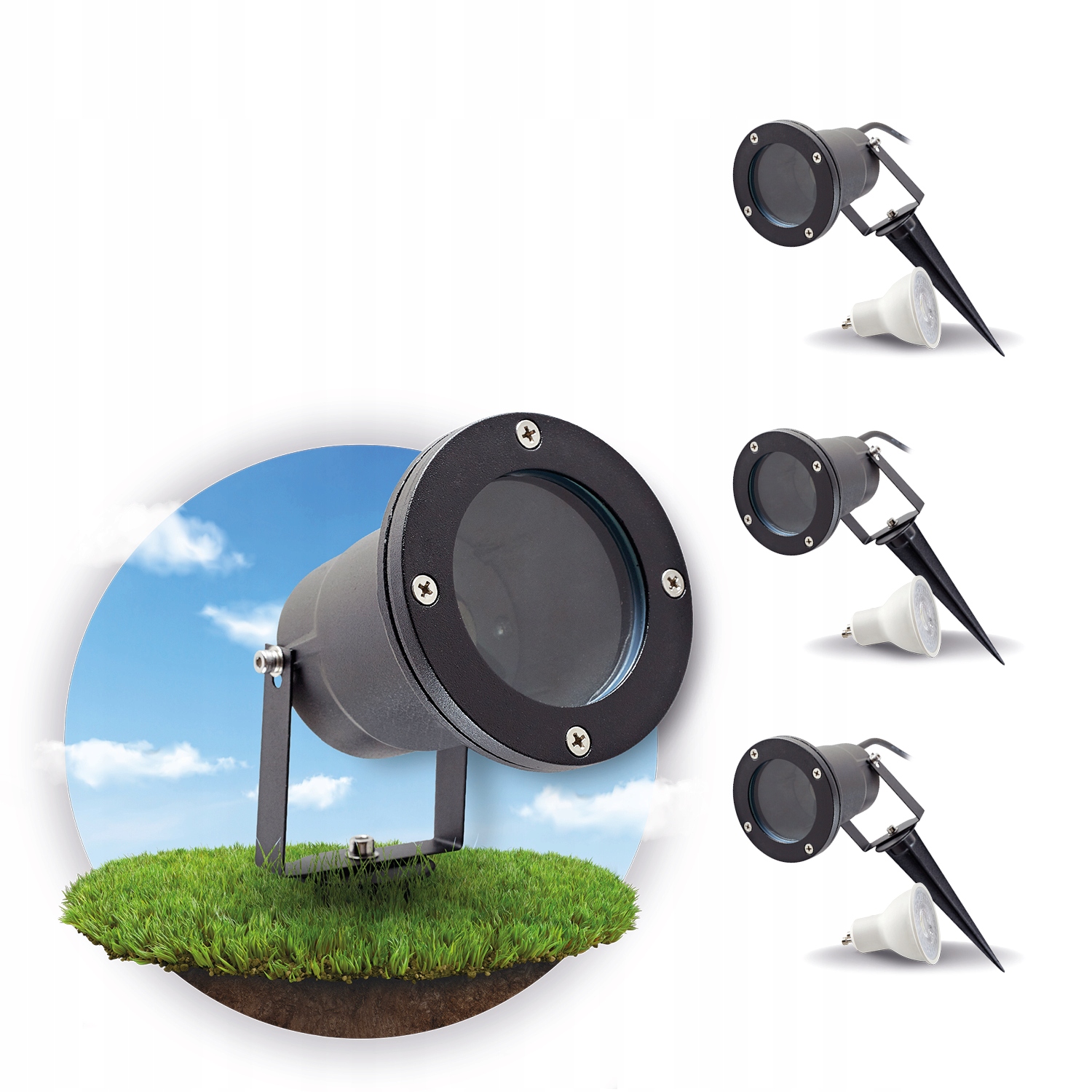 Set 3x zahradní lampa Porto 3x žárovka GU10 3W premium Studená