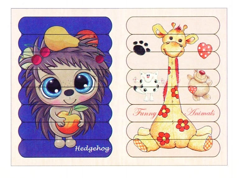 UKŁADANKA DREWNIANA DWUSTRONNA PATYCZKI JEŻ ŻYRAFA