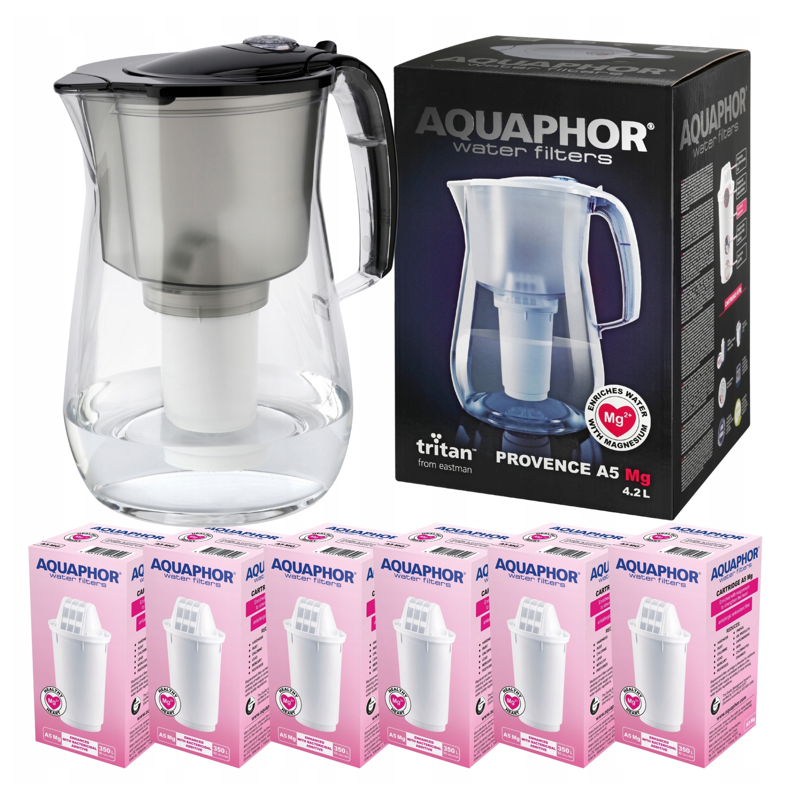 Filtrační Konvice na vodu Aquaphor Provence 4,2L Černá 6 filtrů A5 Mg