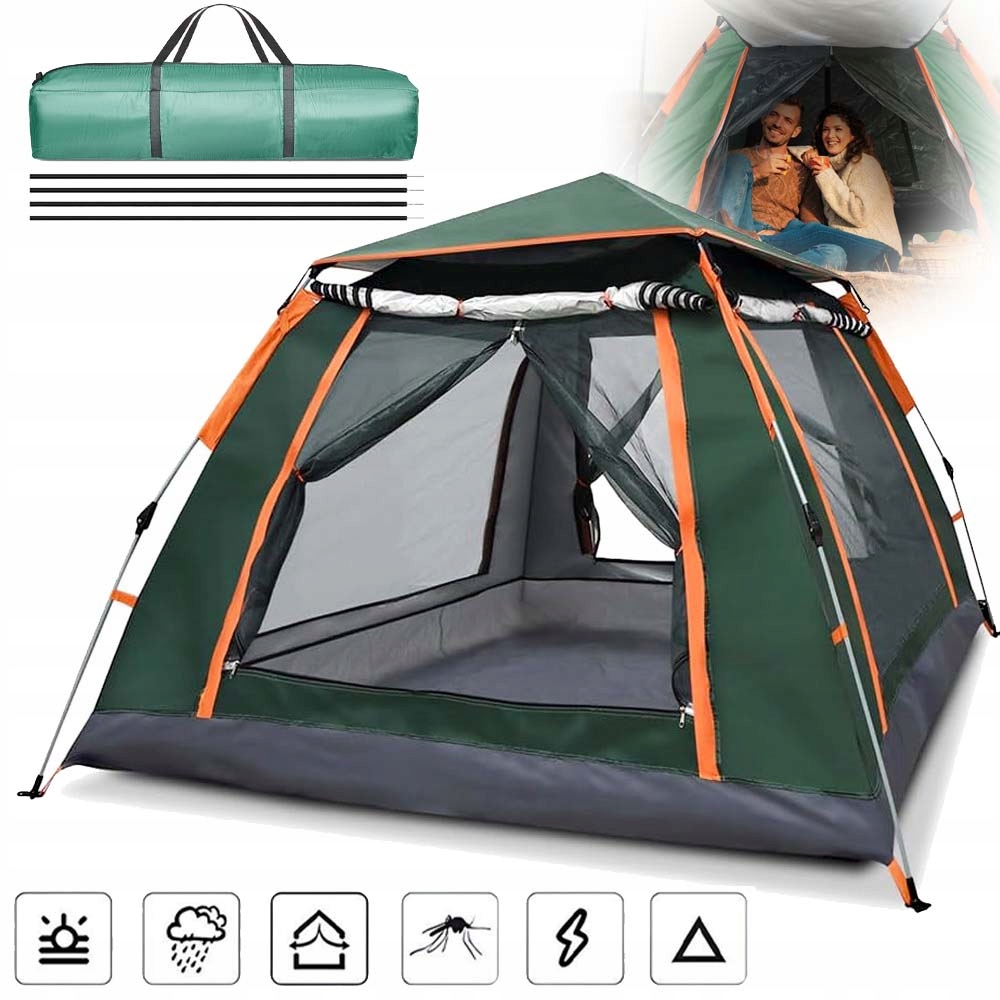 Duży Namiot Kempingowy Turystyczny 4 Osobowy Wodoodporny 205CM205X145CM