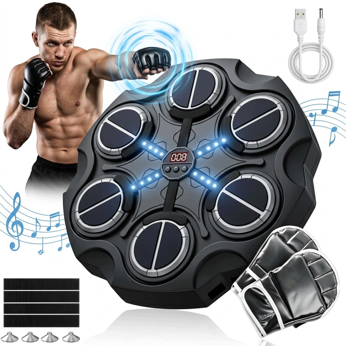 Maszyna Bokserska Z Bluetooth – 4 Przyssawki, Led, Trening