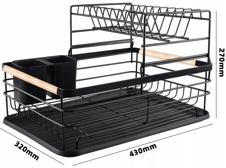 SUSZARKA DWUPOZIOMOWA DO NACZYŃ OCIEKACZ 41x 30 x 27,5 cm PODSTAWKA CZARNA Szerokość produktu 30 cm