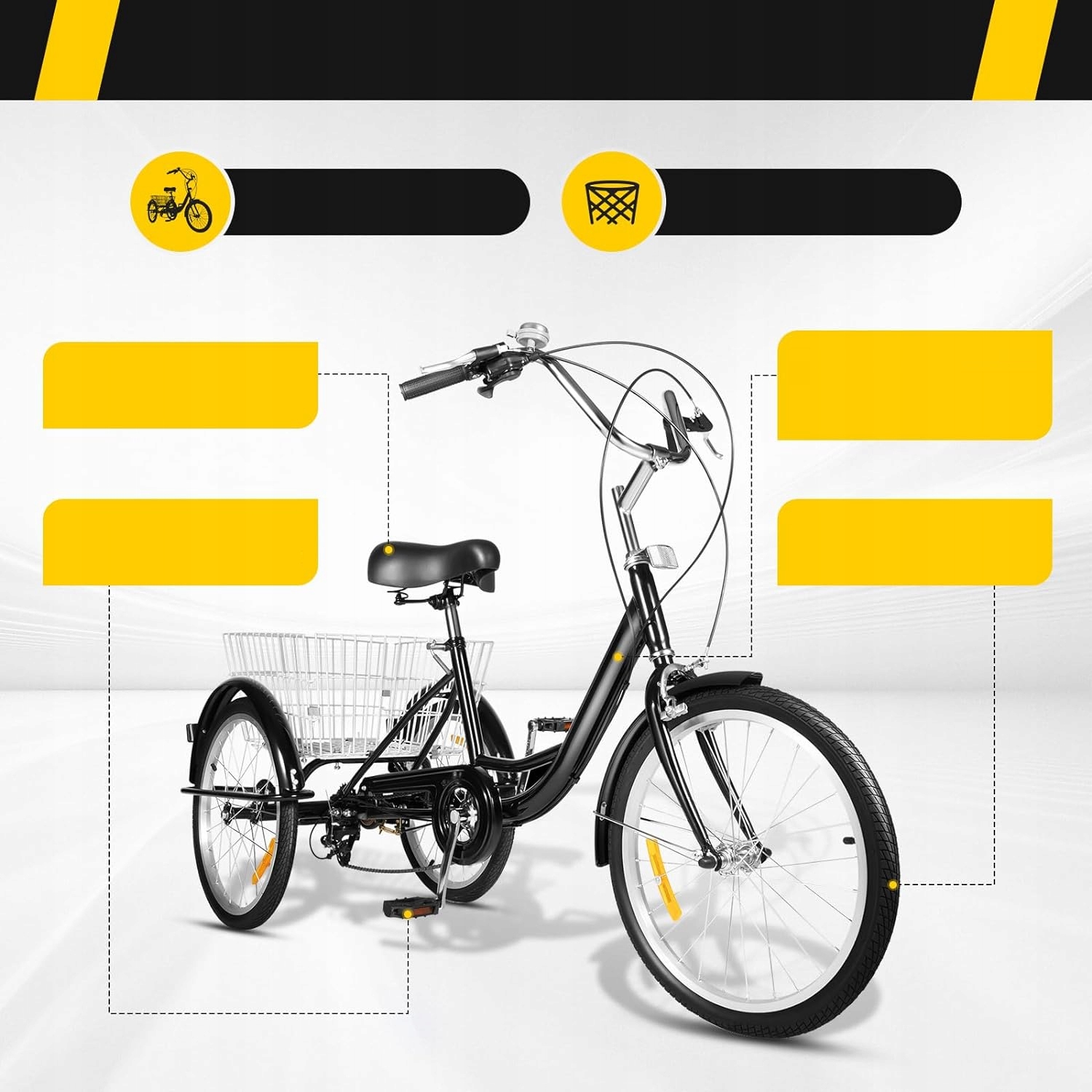 ROWER TRÓJKOŁOWY DLA DOROSŁYCH 20 CALI 8 BIEGÓW CZARNY Liczba biegów 8