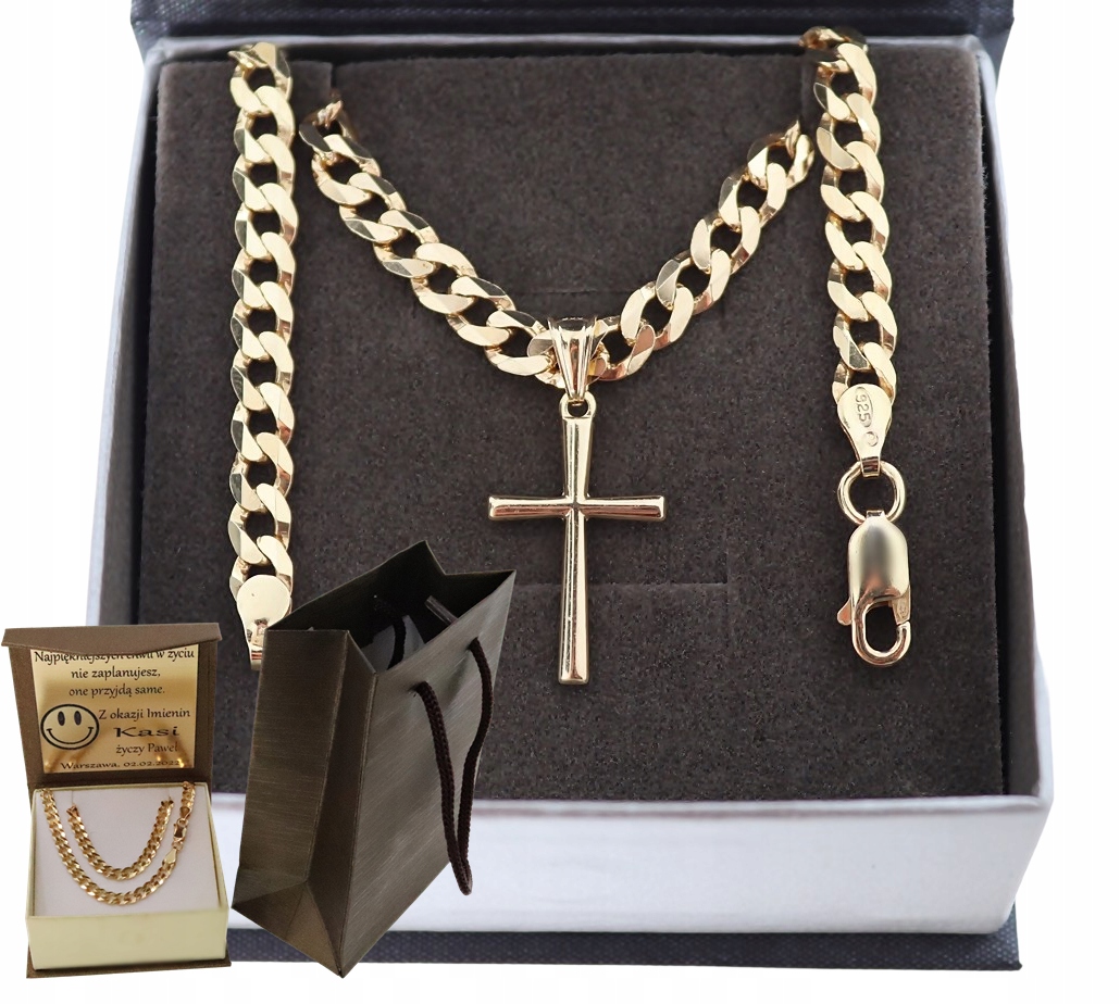 Zlatý Plný Řetízek Pánský Pancr S Křížkem Ryzost 925 585 14K Gravírování