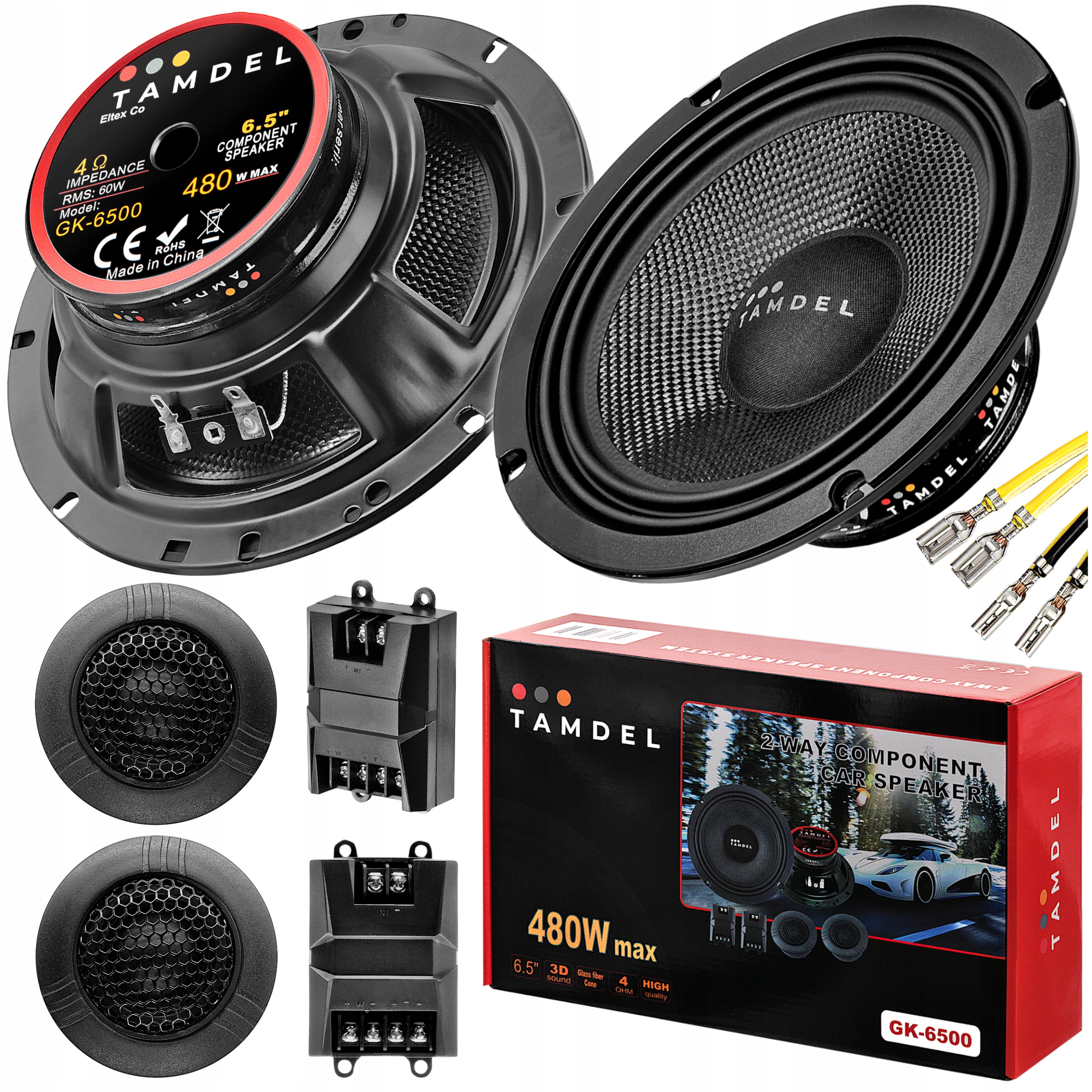 Głośniki samochodowe 165mm 480W – zestaw komponentowy Tamdel GK-6500