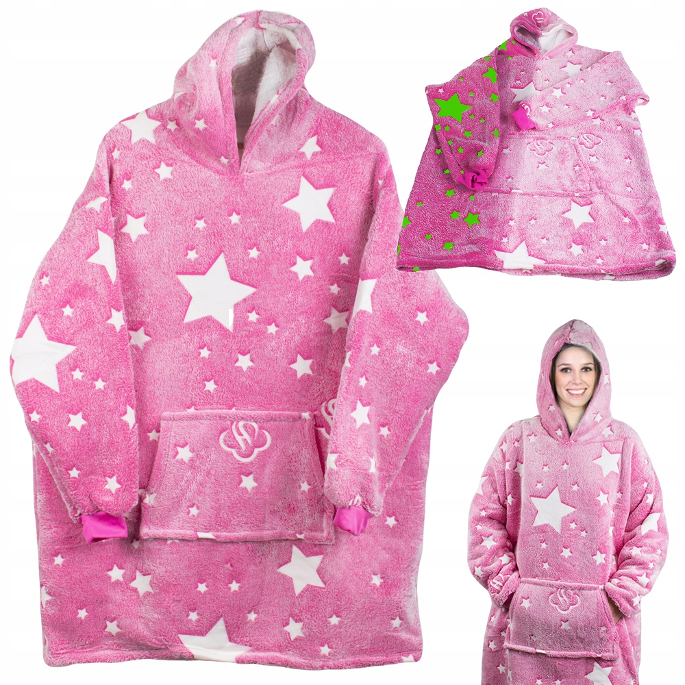 CIEPŁA BLUZA KOC OVERSIZE RÓŻ GWIAZDKI ŚWIECĄCE Kod producenta 339039