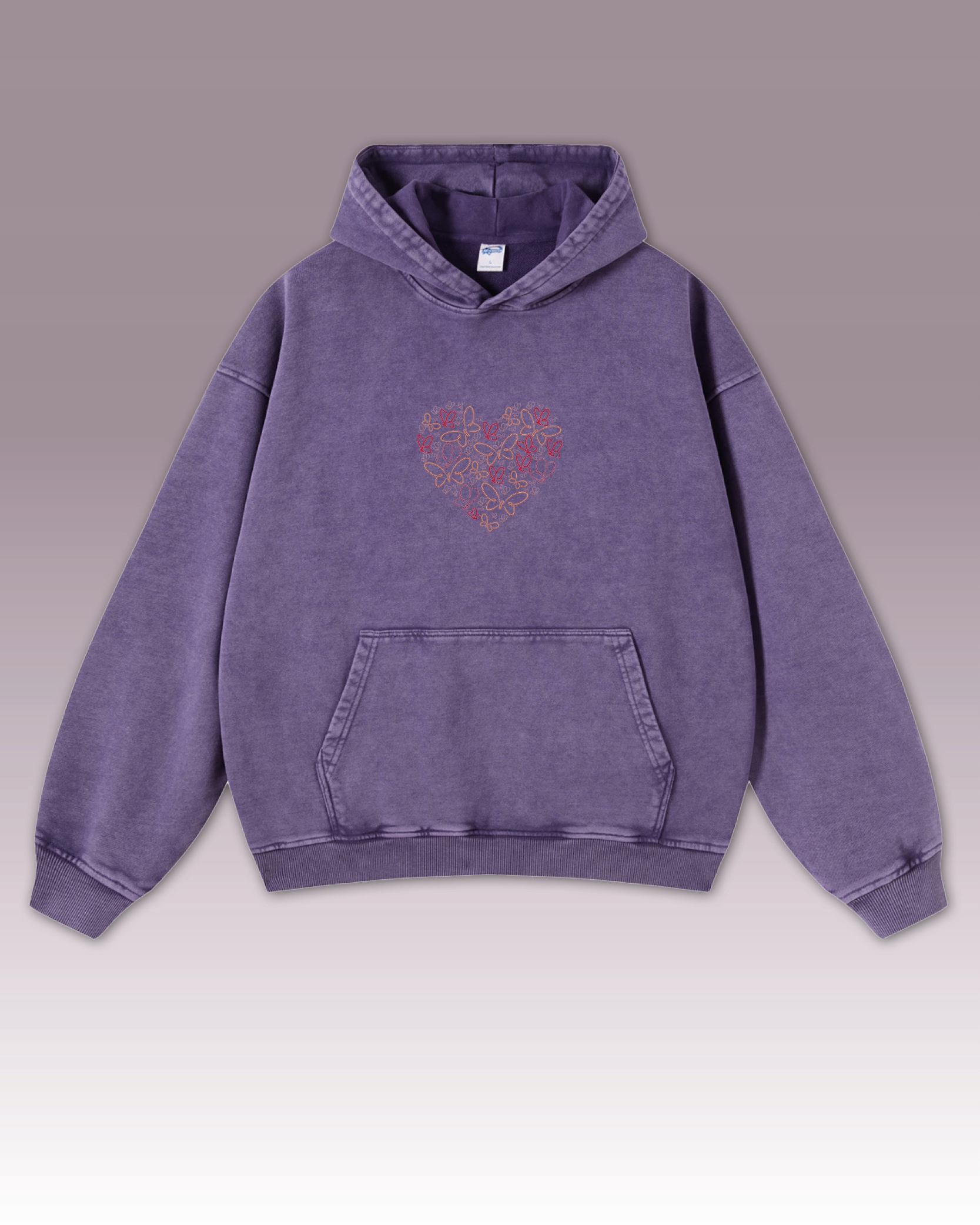 Mikina Vyšívané srdce Oversize Efekt praní Valentýna Fialová XL