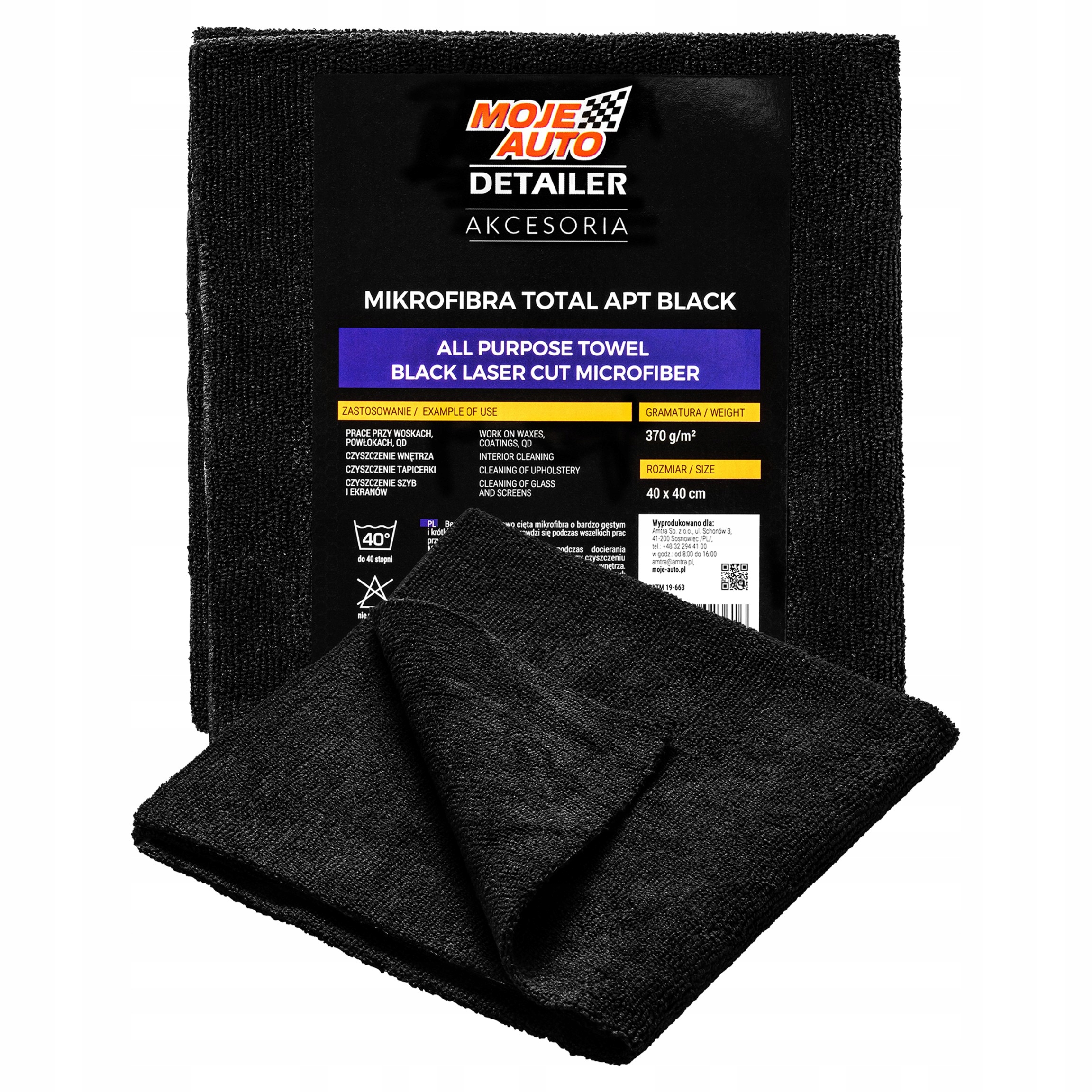Mikrofibra do samochodu ręcznik lakieru auta Apt Black 370g/m2 40x40cm