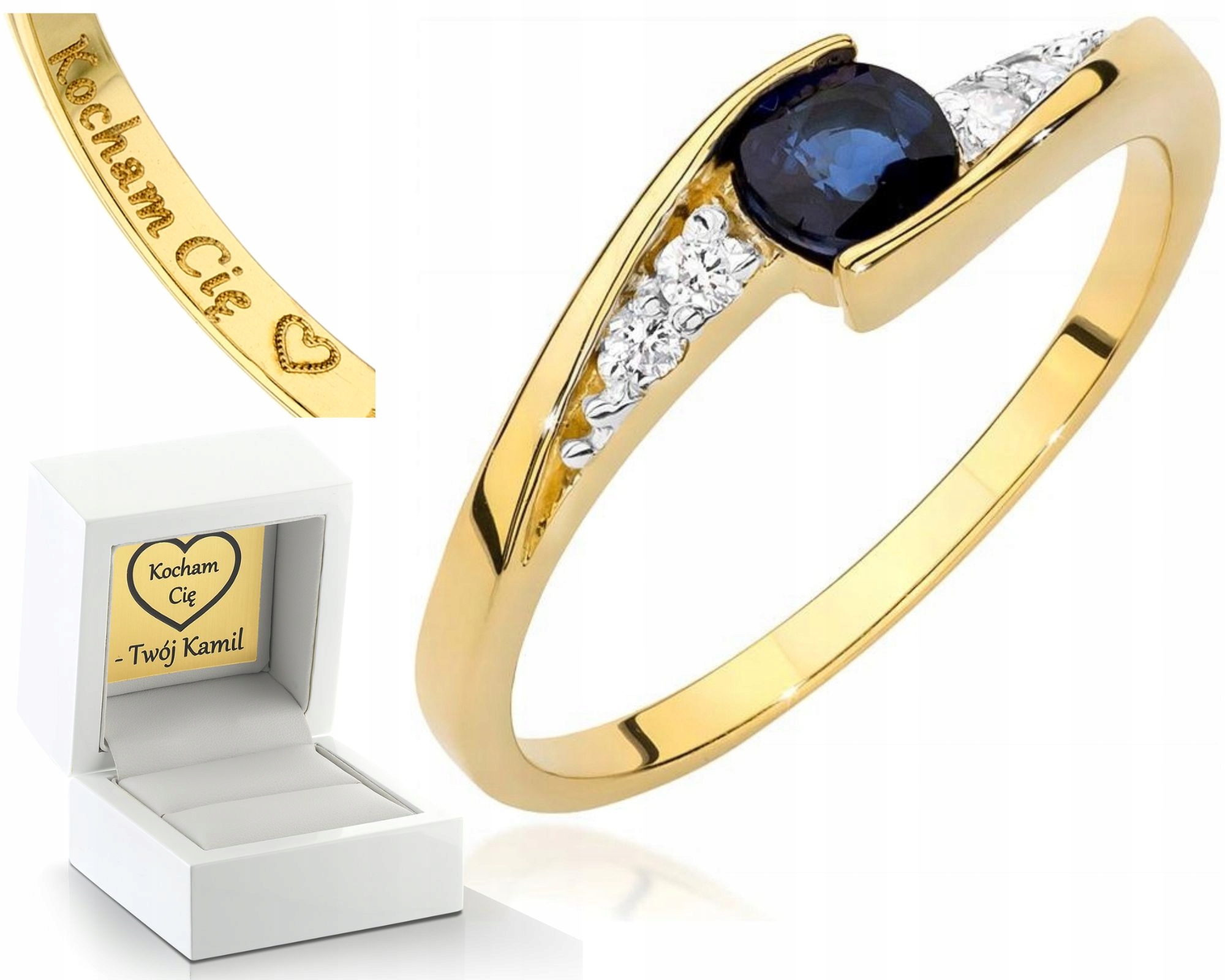 Zlatý Prstýnek Briliantový Safír 585 Gravírování Zdarma
