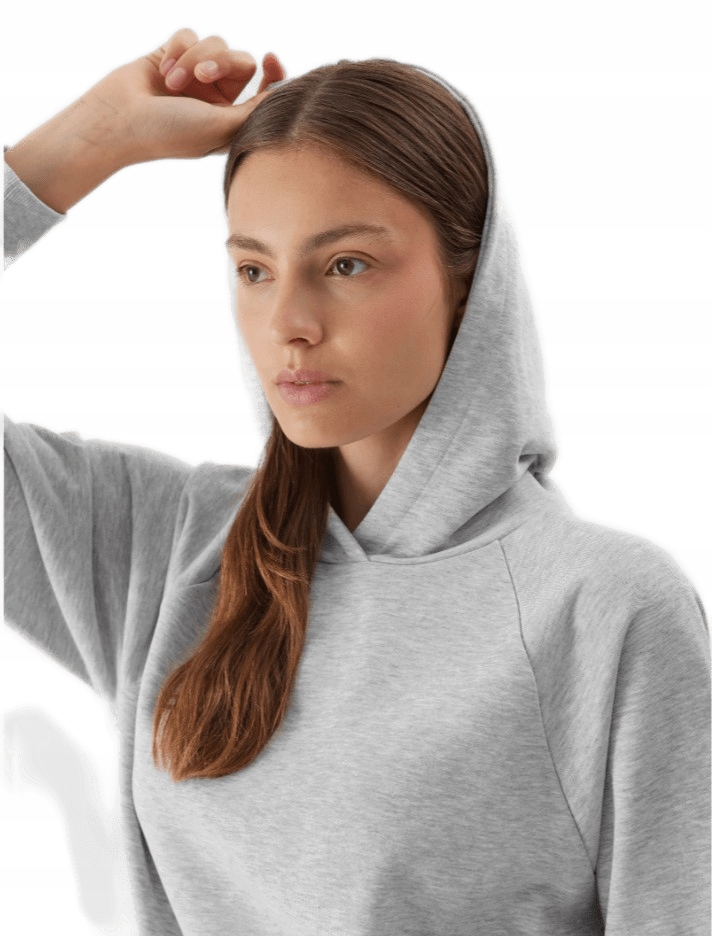 4F Bluza Dresowa Damska nierozpinana z kapturem luźna bawełniana szary L Rozmiar L
