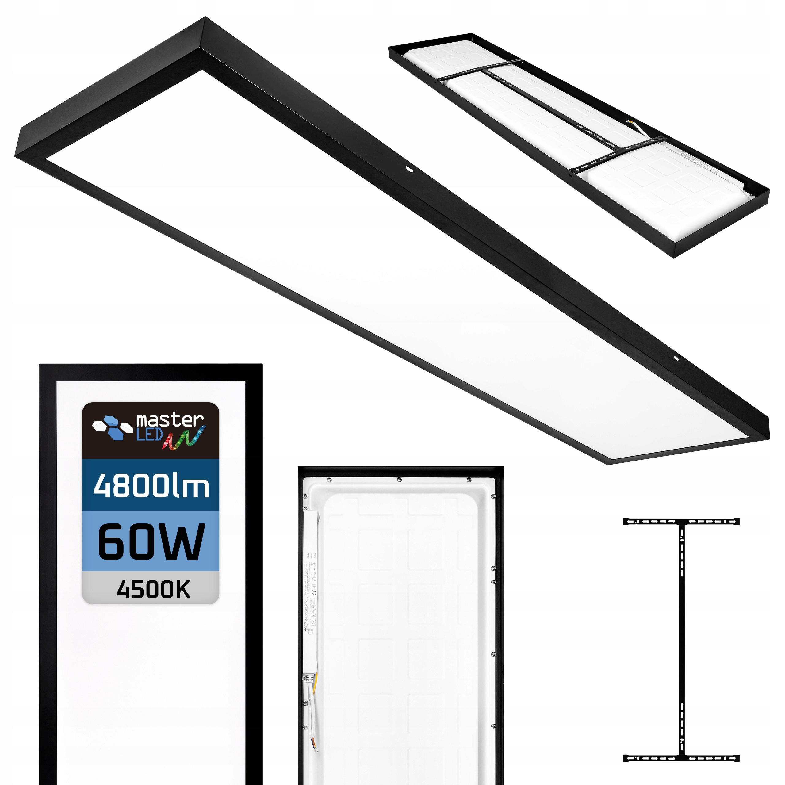 Panel Led natynkowy plafon Lampa sufitowa 60W kaseton 120x30cm 4500K czarny