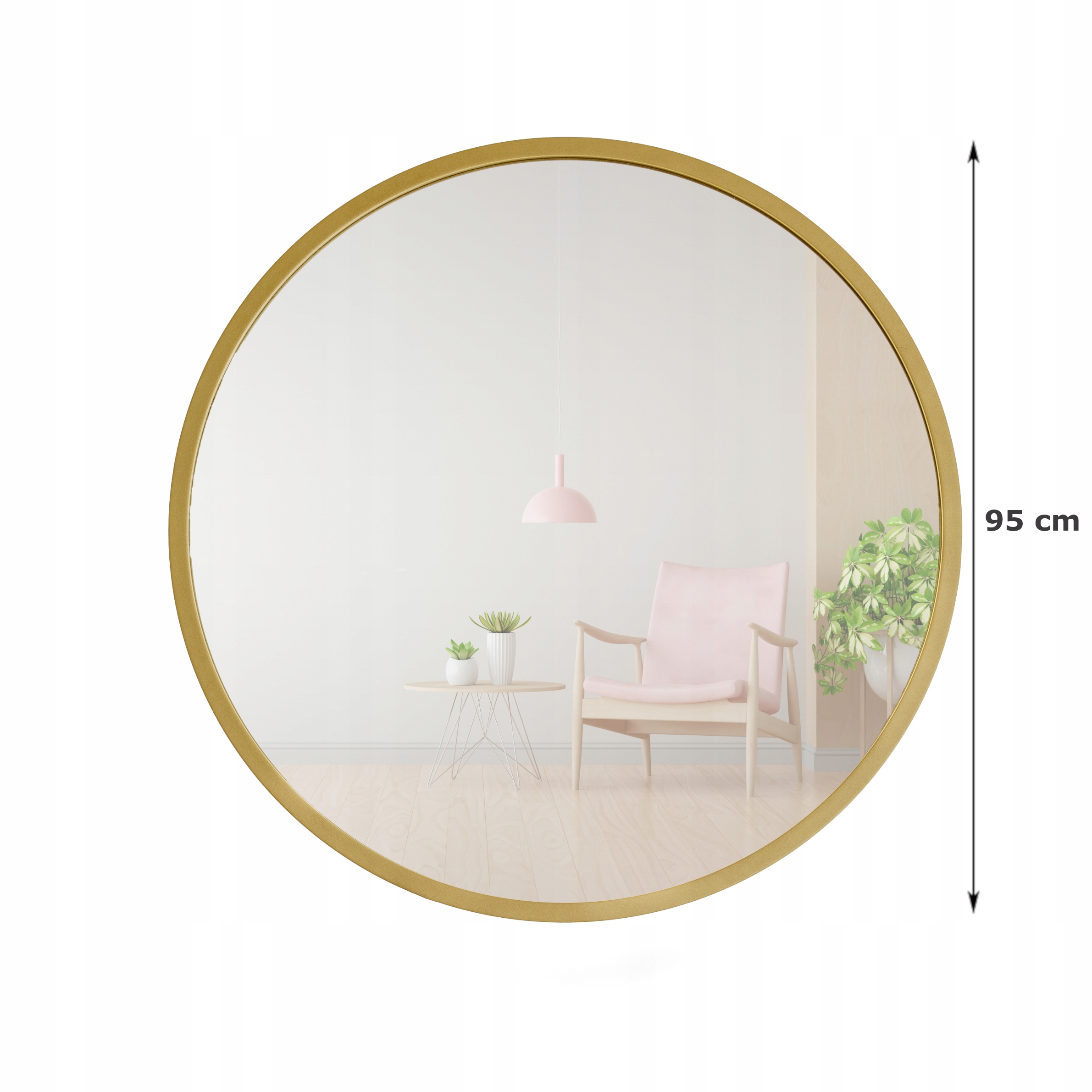 LUSTRO W RAMIE OKRĄGŁE DUŻE W ZŁOTEJ RAMIE ŚCIENNE 95 CM Materiał ramy inny materiał