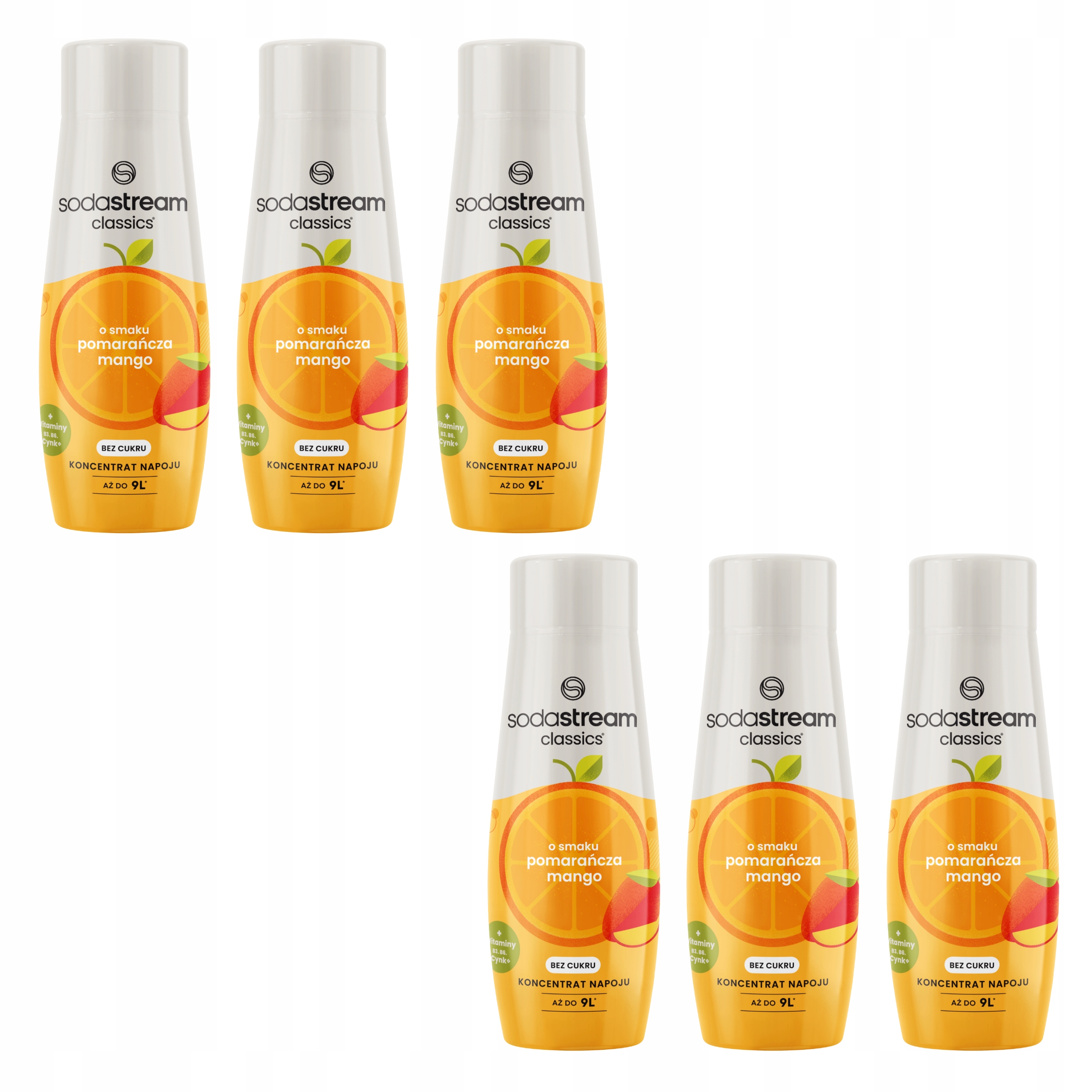 6x SodaStream Pomarańcza Mango koncentrat do saturatora syrop 440 ml