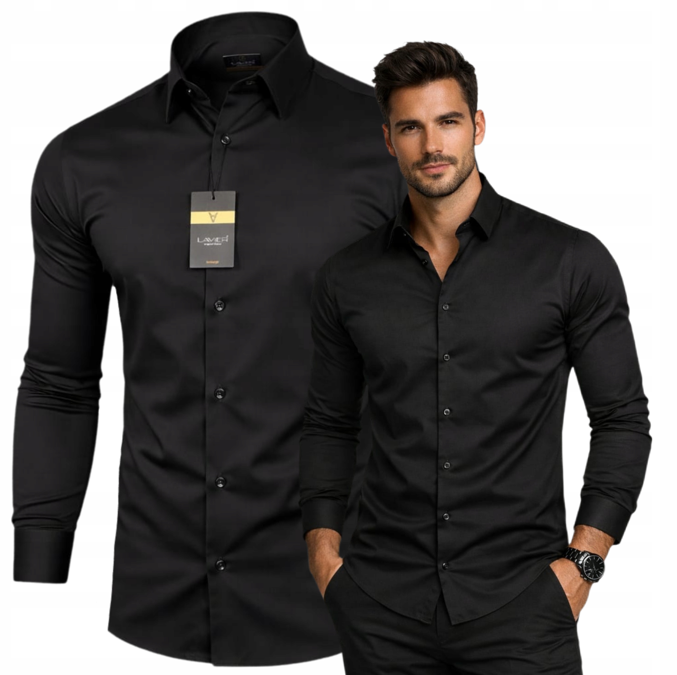 Pánská košile Lavier černá Premium – 97% Bavlna , elegantní , úzká, vel. S