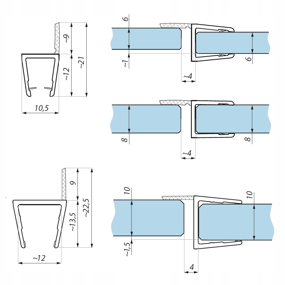 Uszczelka boczna na szkło 6-8 mm MC/WSE klips L = 250 cm EAN (GTIN) 5905487779829