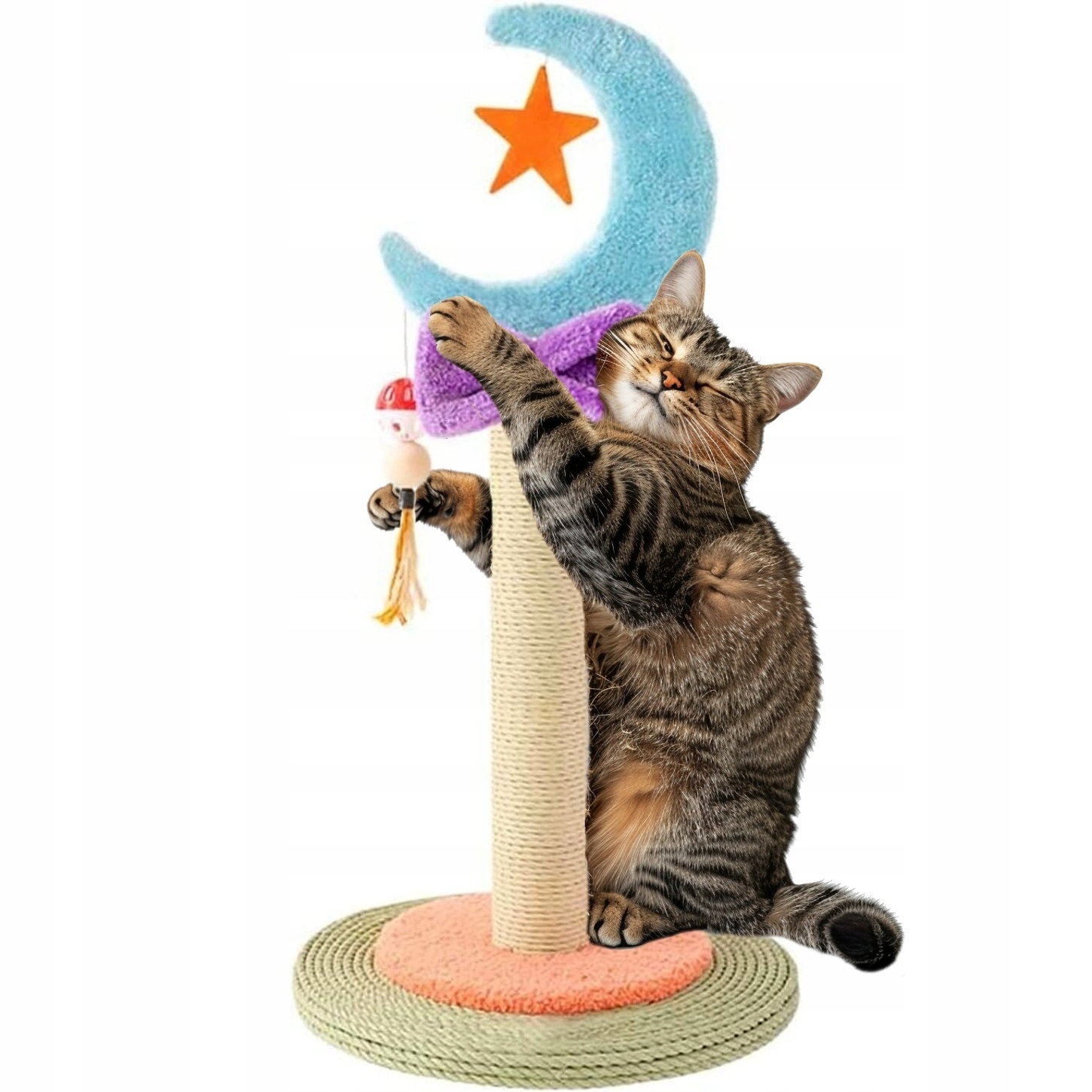 Měsíc Roztomilý sisalový škrabadlo pro kočky s míčem 52 cm