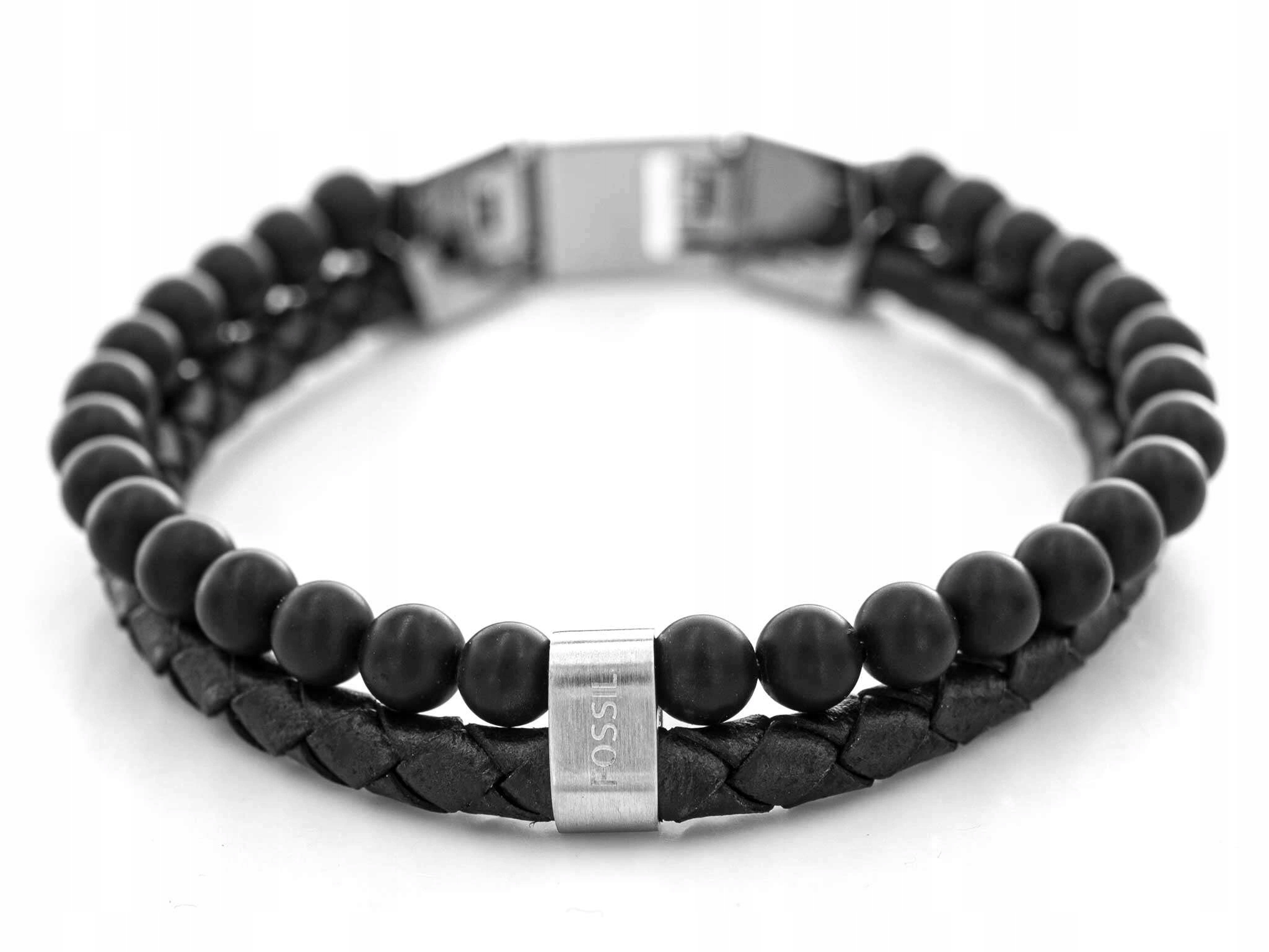 Pánský Náramek Fossil JF02763040 Černý Klasický Řemínek Korálky