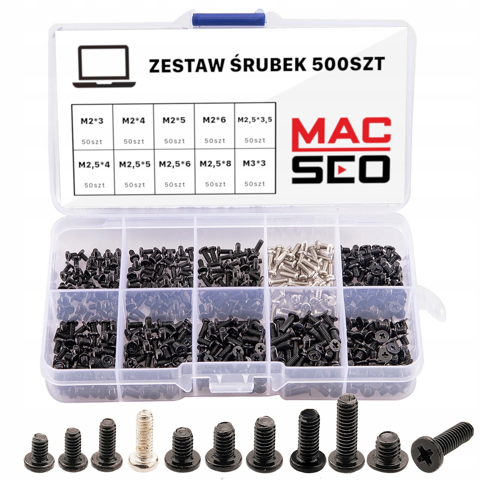 Zestaw śrubek do laptopa 500 sztuk M2 M2.5 M3 śrubki do laptopa MACSEO_PL