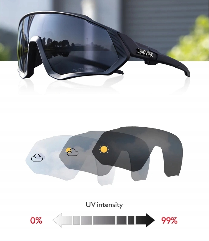 OKULARY ROWEROWE SPORTOWE NA ROWER FOTOCHROMOWE UV400 FOTOCHROMEM Szerokość mostka 30 mm