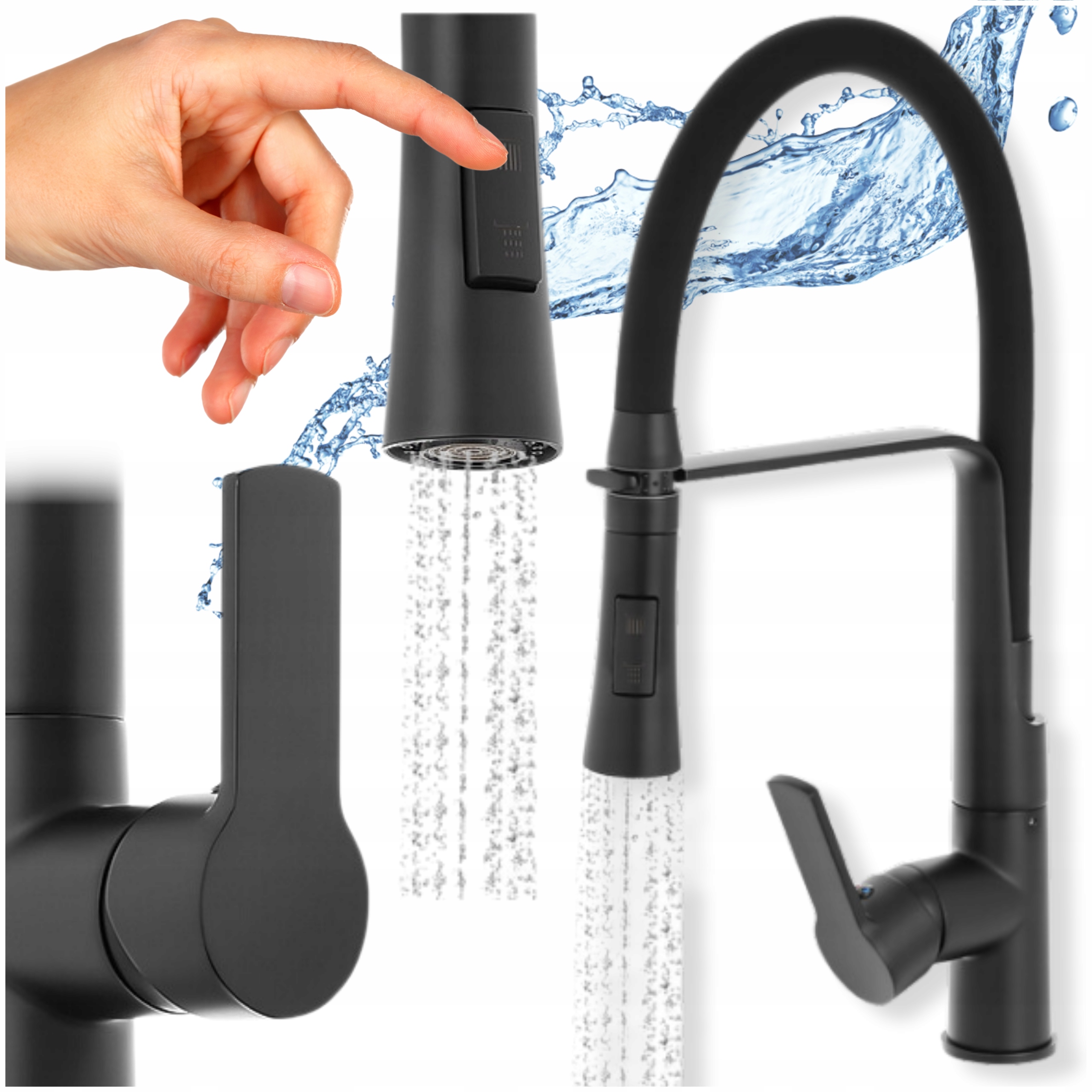 Kuchyňská Baterie S Výsuvným Výtokem, Černá, Dvoufunkční, Flexibilní Kohoutek